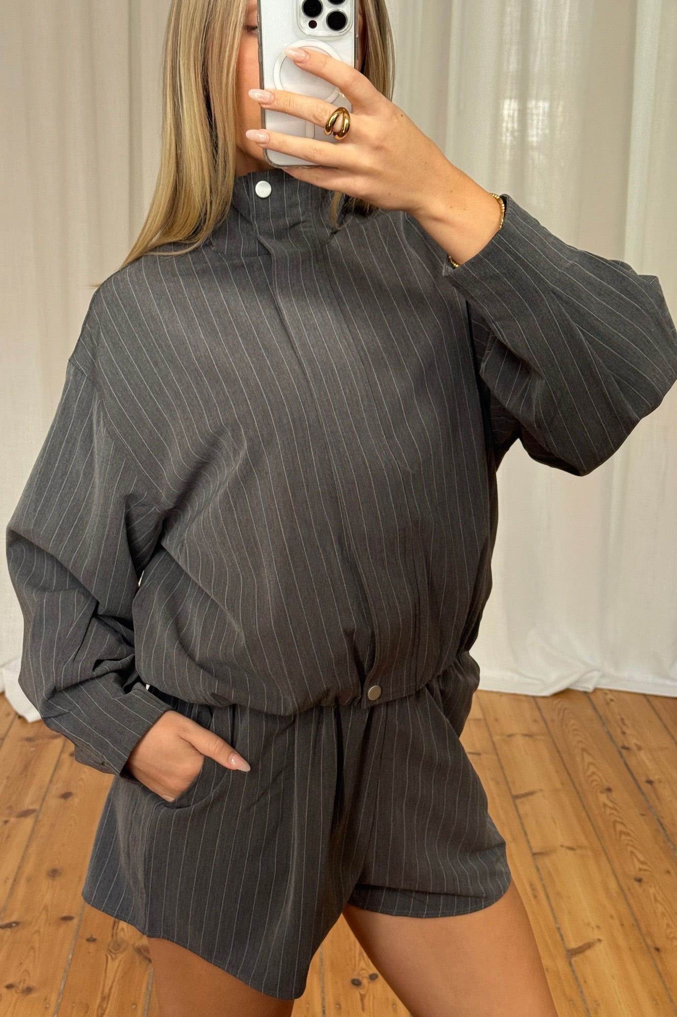 Lola Pinstripe Bomber Dark Grey