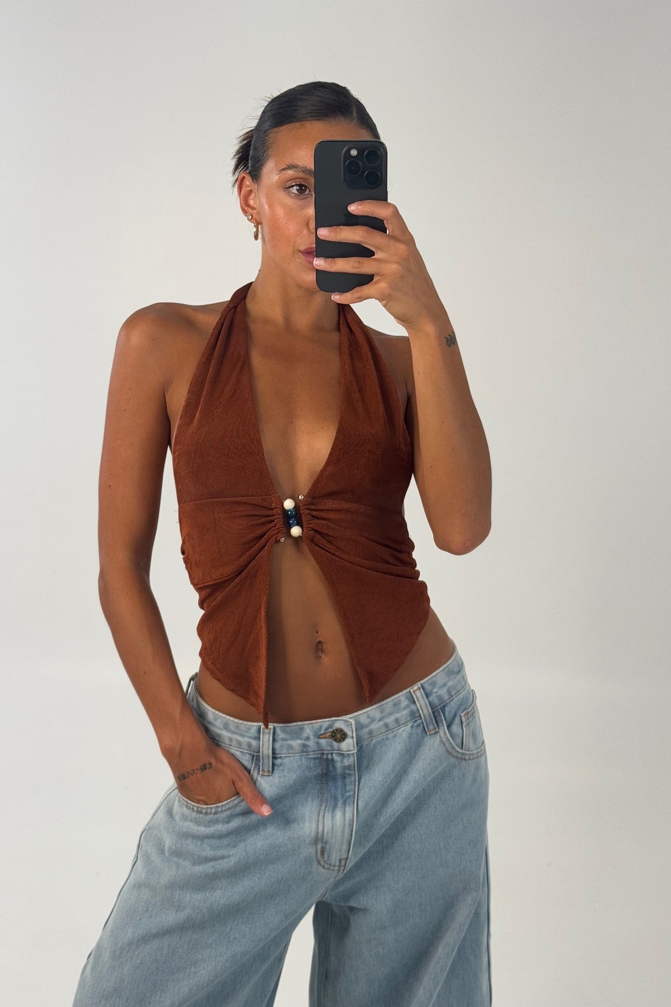 Tiffany Halter Neck Top Chocolate