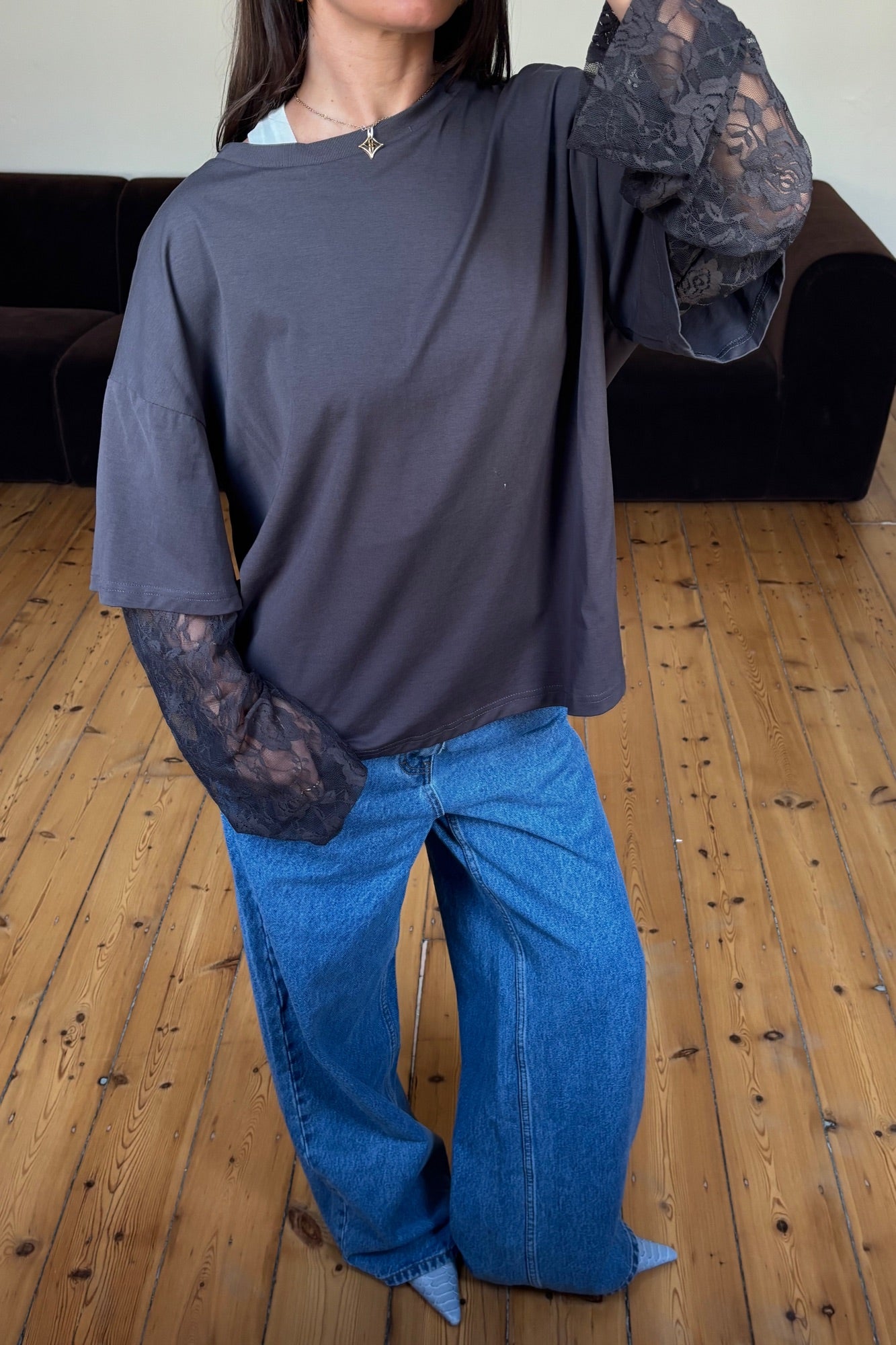 Francesca Lace Tee Dark Grey