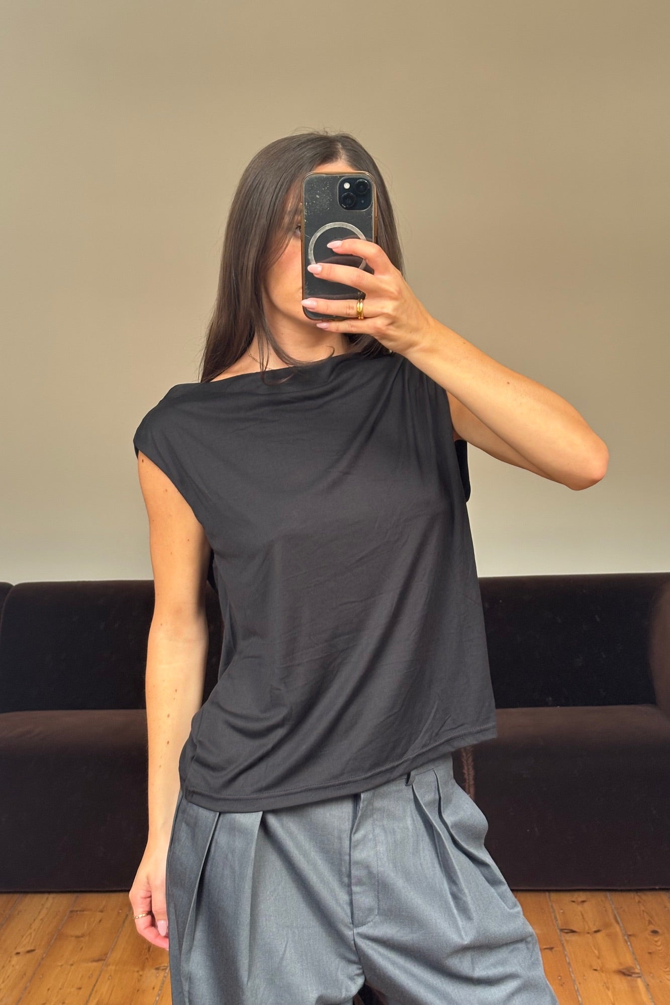 Micah Drape Back Top Black