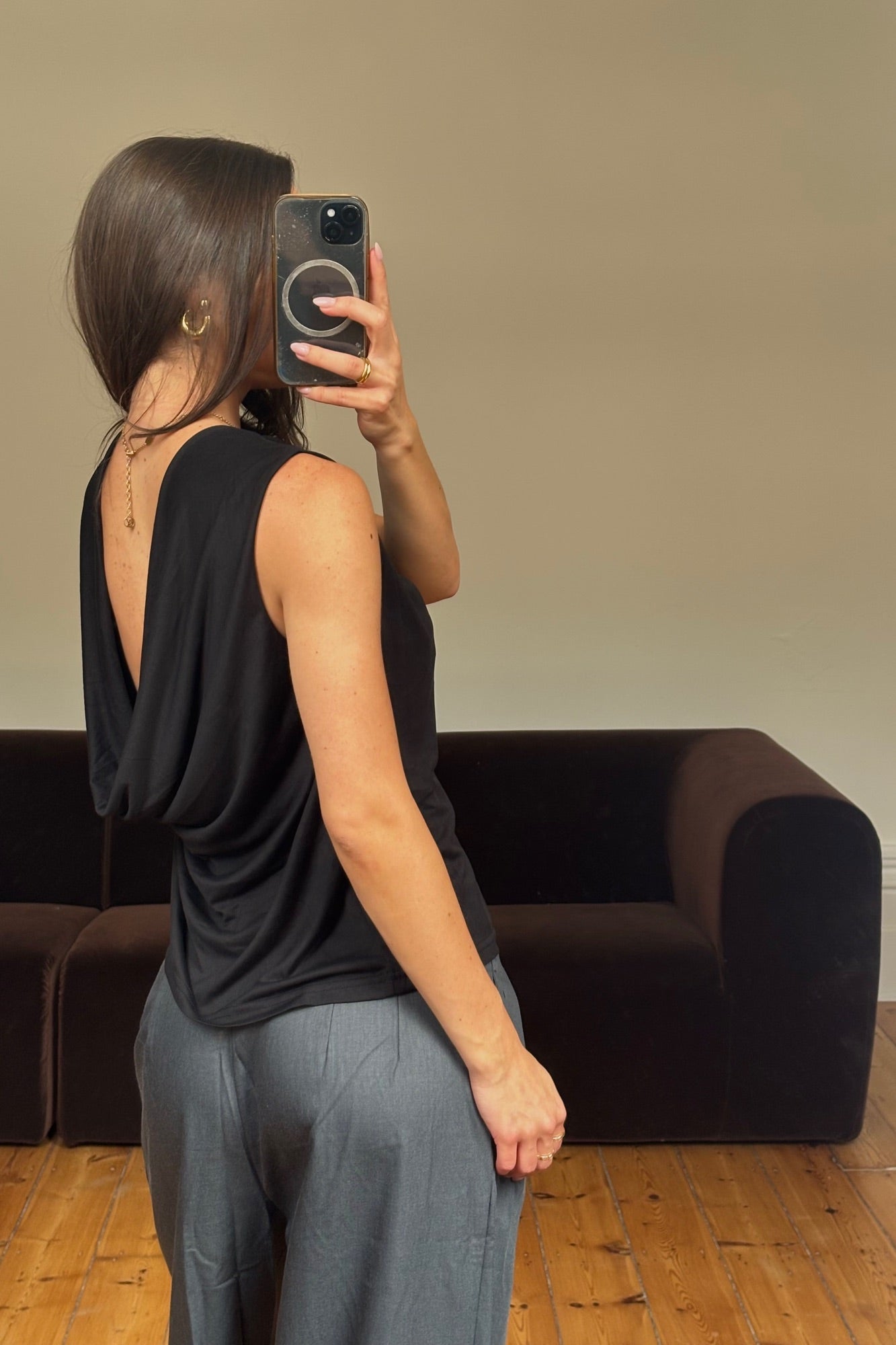 Micah Drape Back Top Black