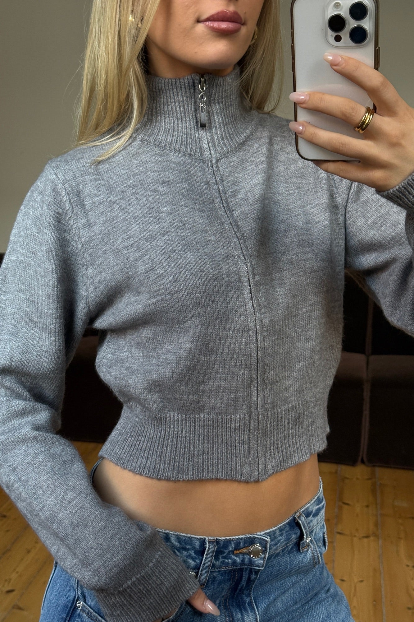 Vine Zip Up Knit Dark Grey