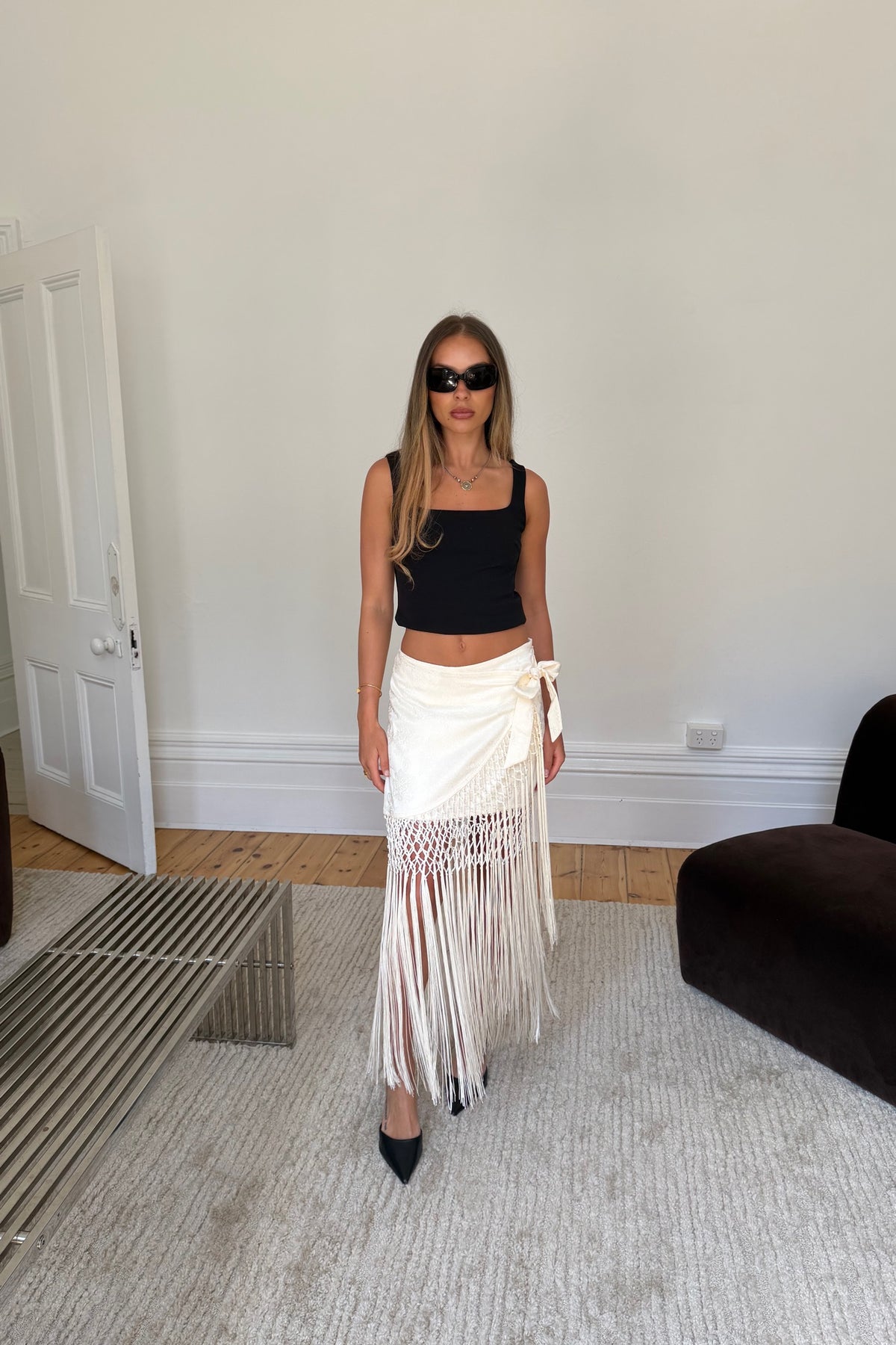 Sahara Fringe Skirt Ivory