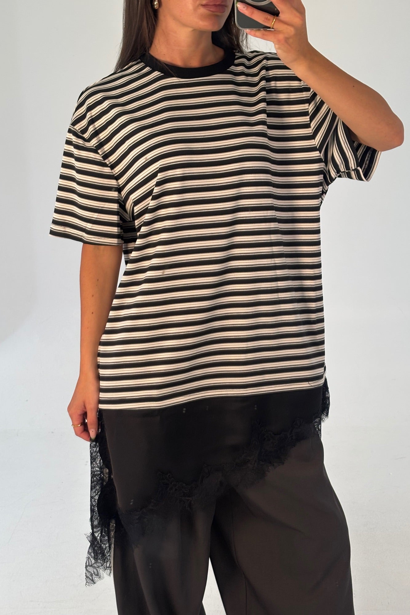 Miranda Lace Tee Black Stripe