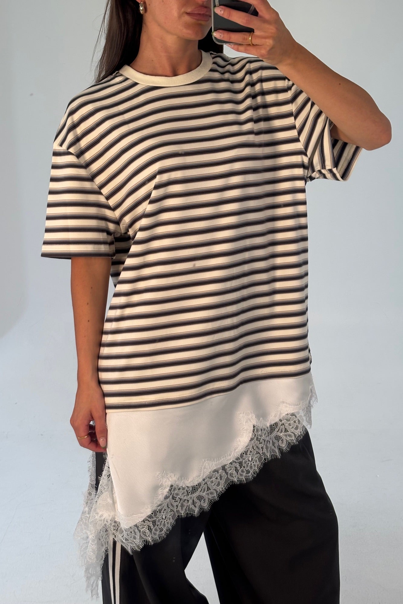 Miranda Lace Tee Cream Stripe