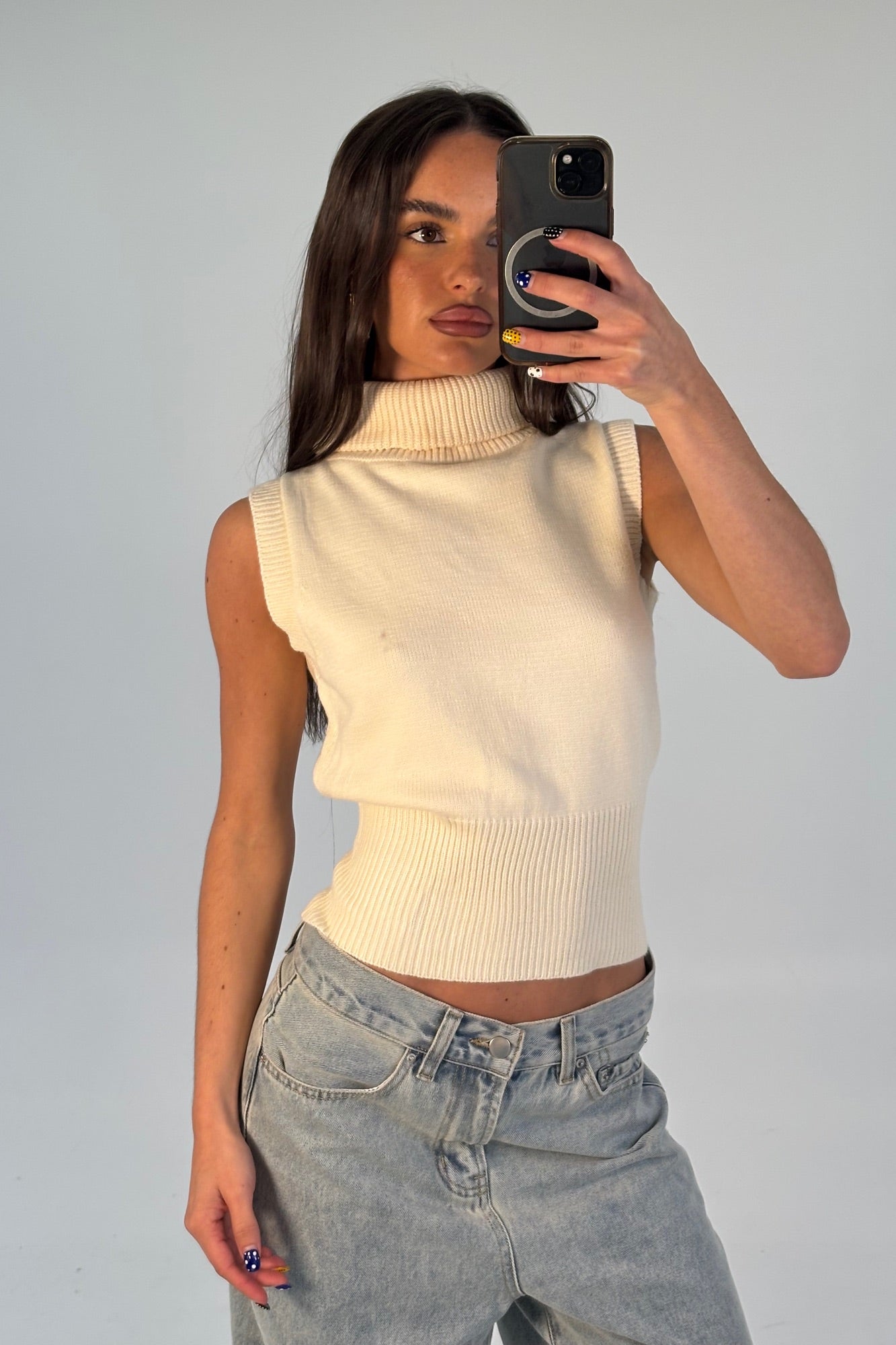 Michelle Turtle Neck Top White