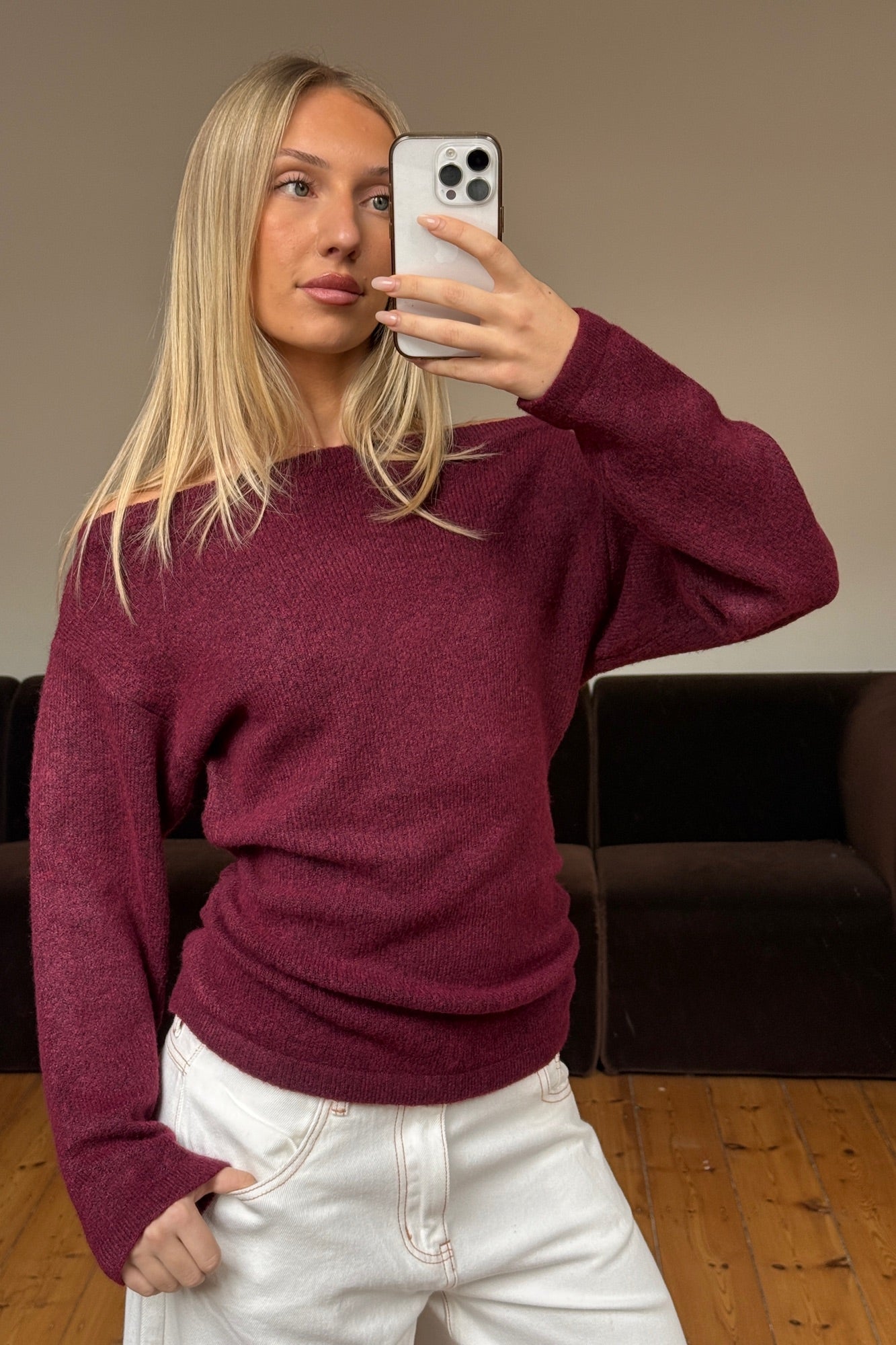Harlow Off The Shoulder Knit Wine