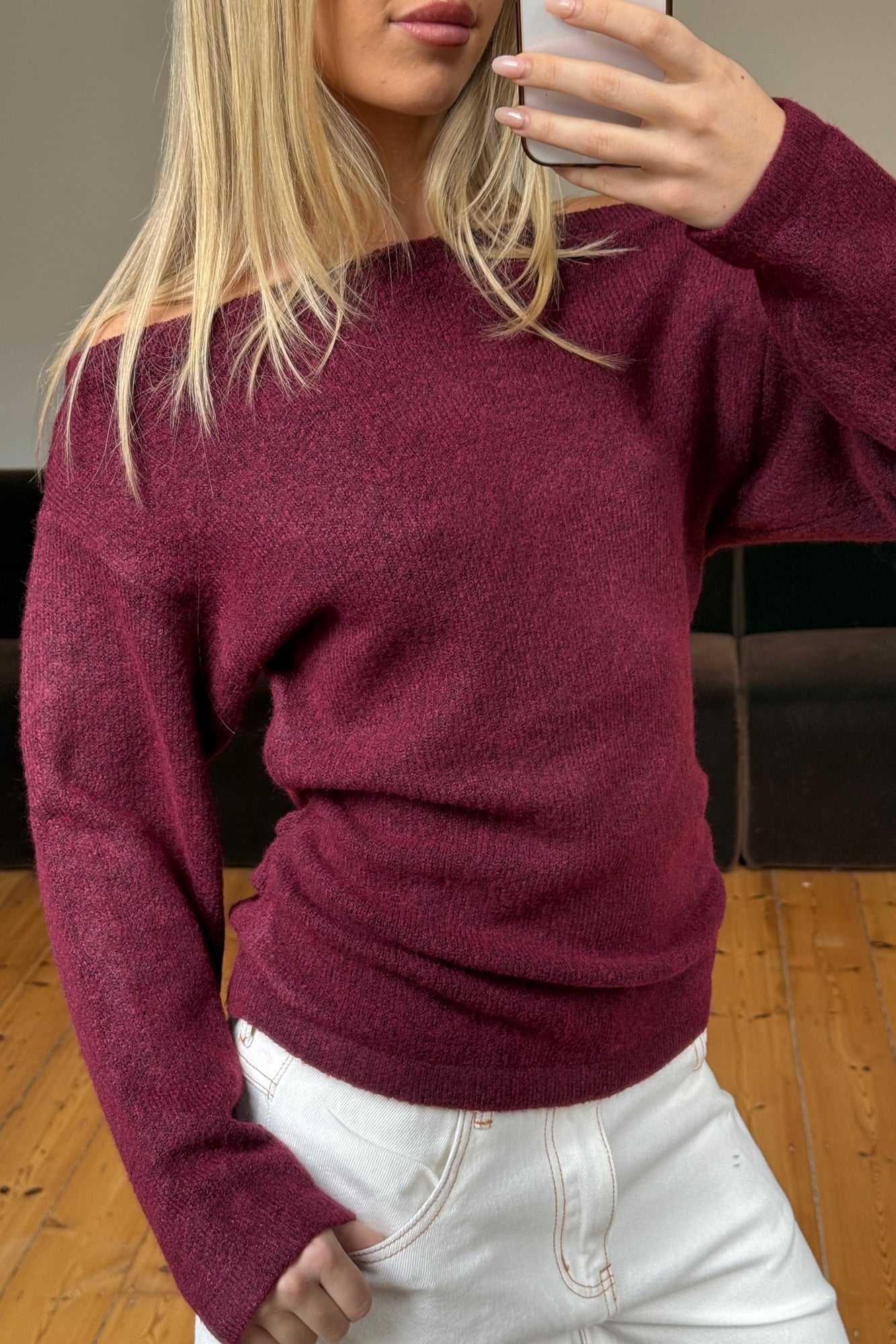 Harlow Off The Shoulder Knit Wine