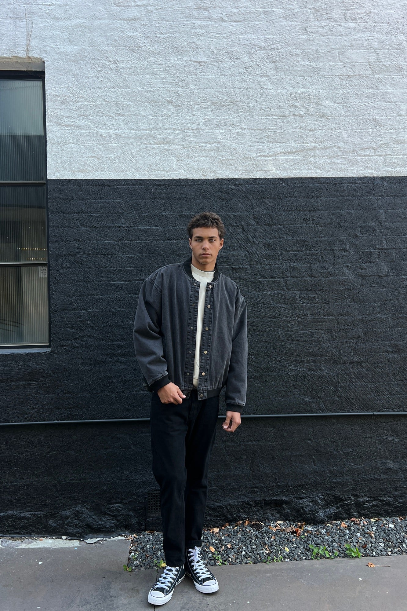 Vintage Bomber Denim Jacket Black