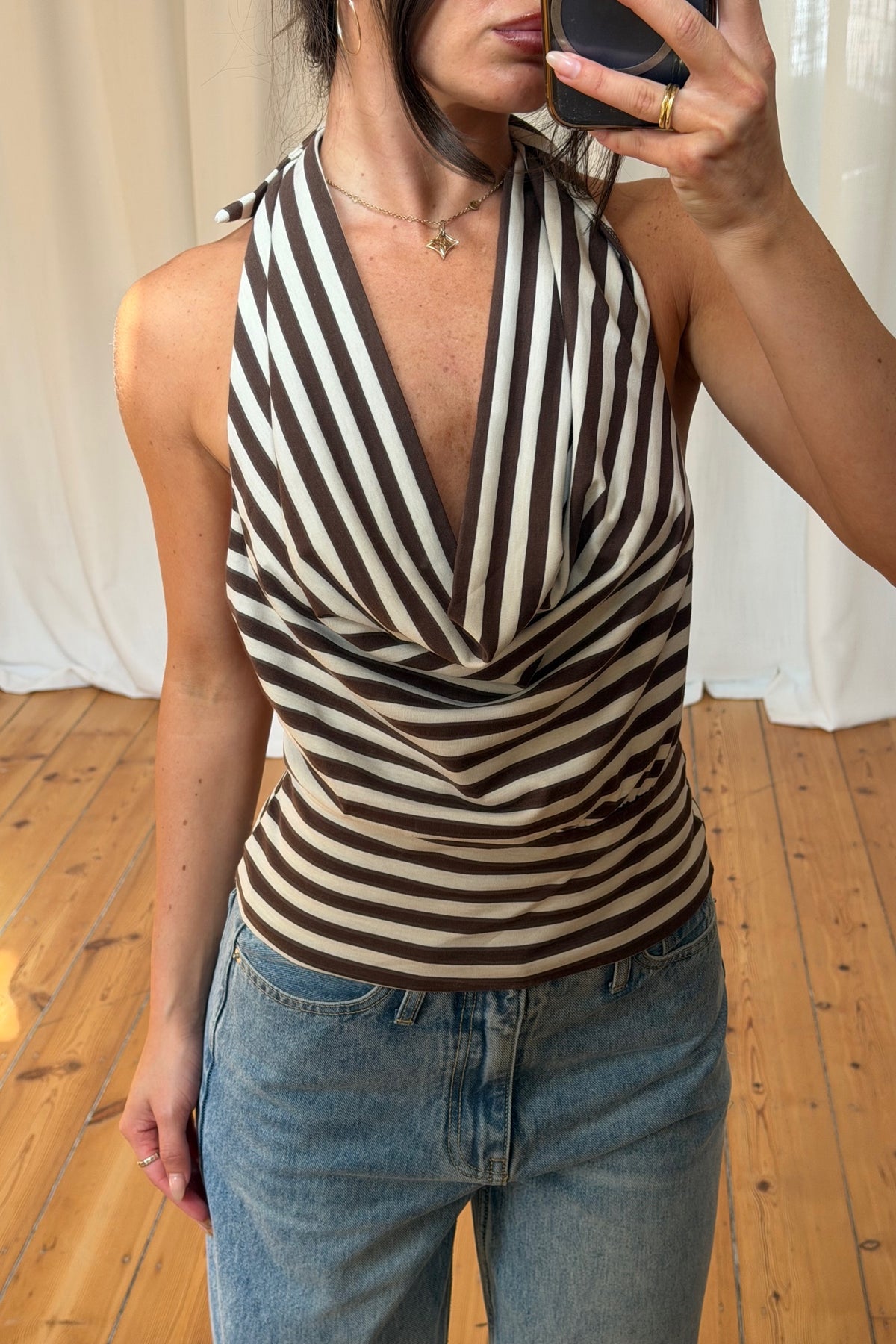 Antonia Deep Cowl Halter Chocolate