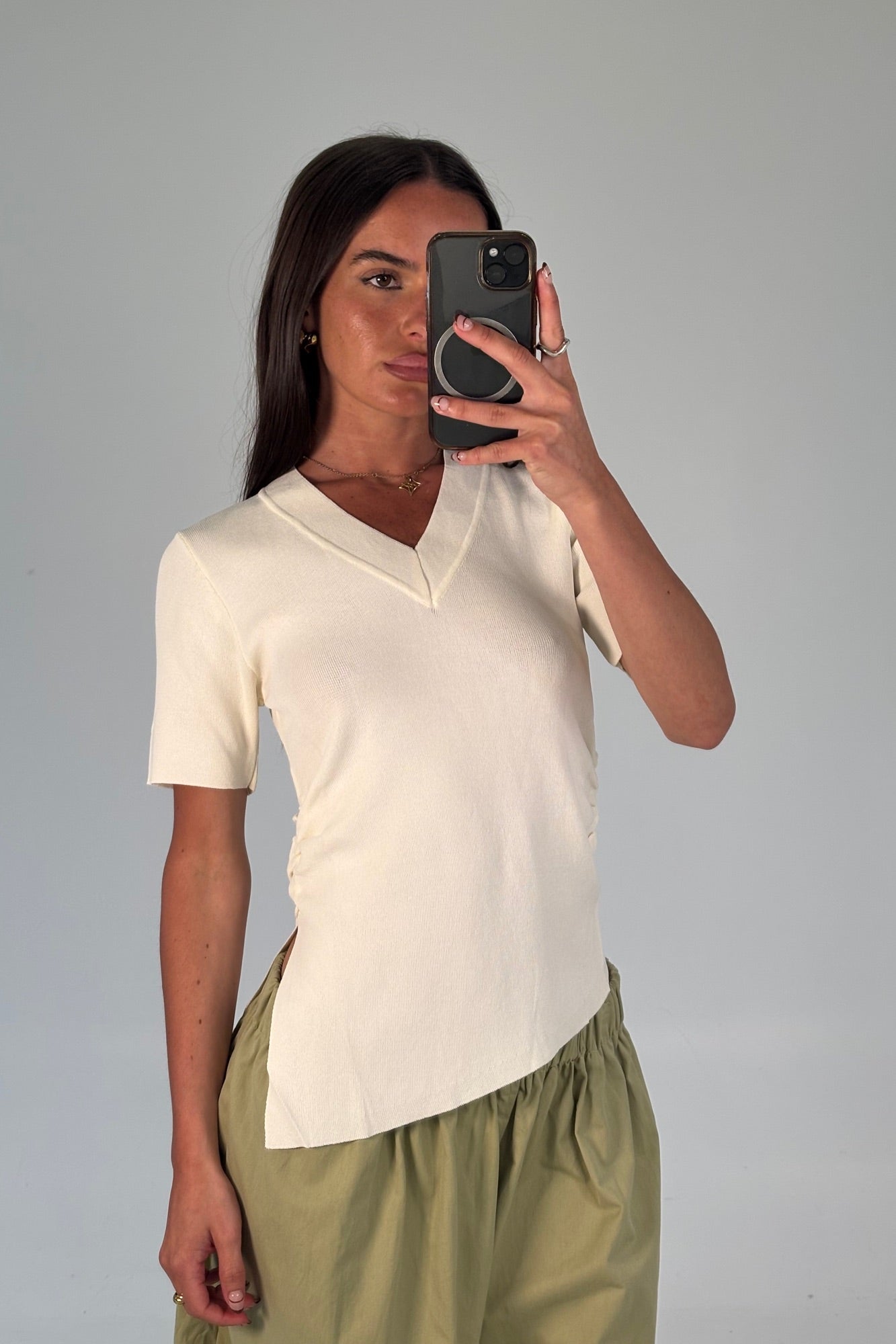 Maeve V Neck Top Beige
