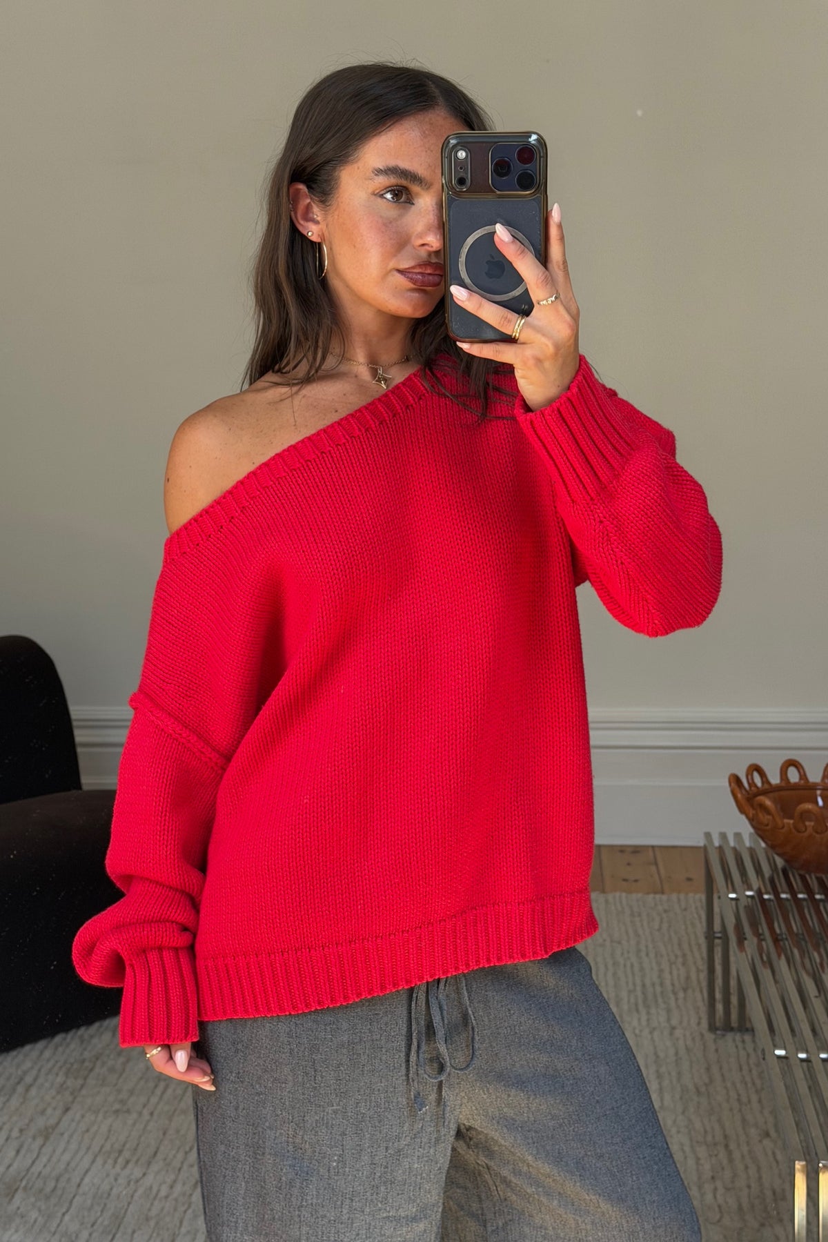 Alissa Off The Shoulder Knit Cherry
