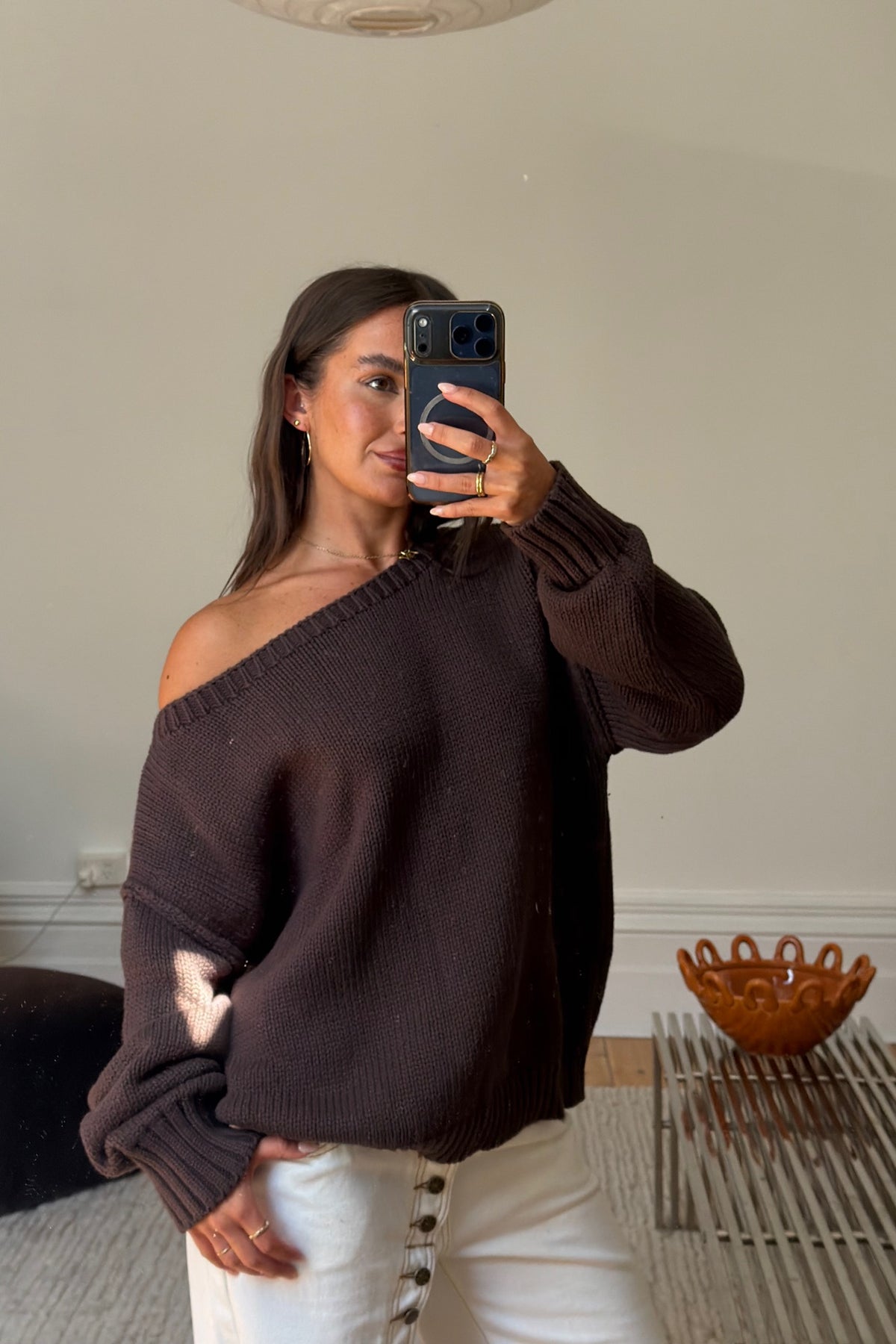 Alissa Off The Shoulder Knit Chocolate