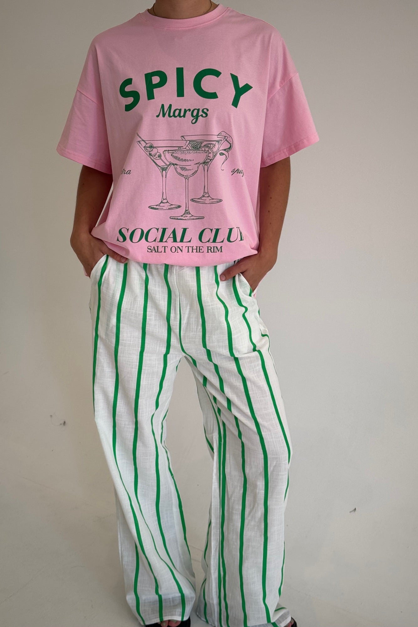 Terry Pant Green/White - FINAL SALE