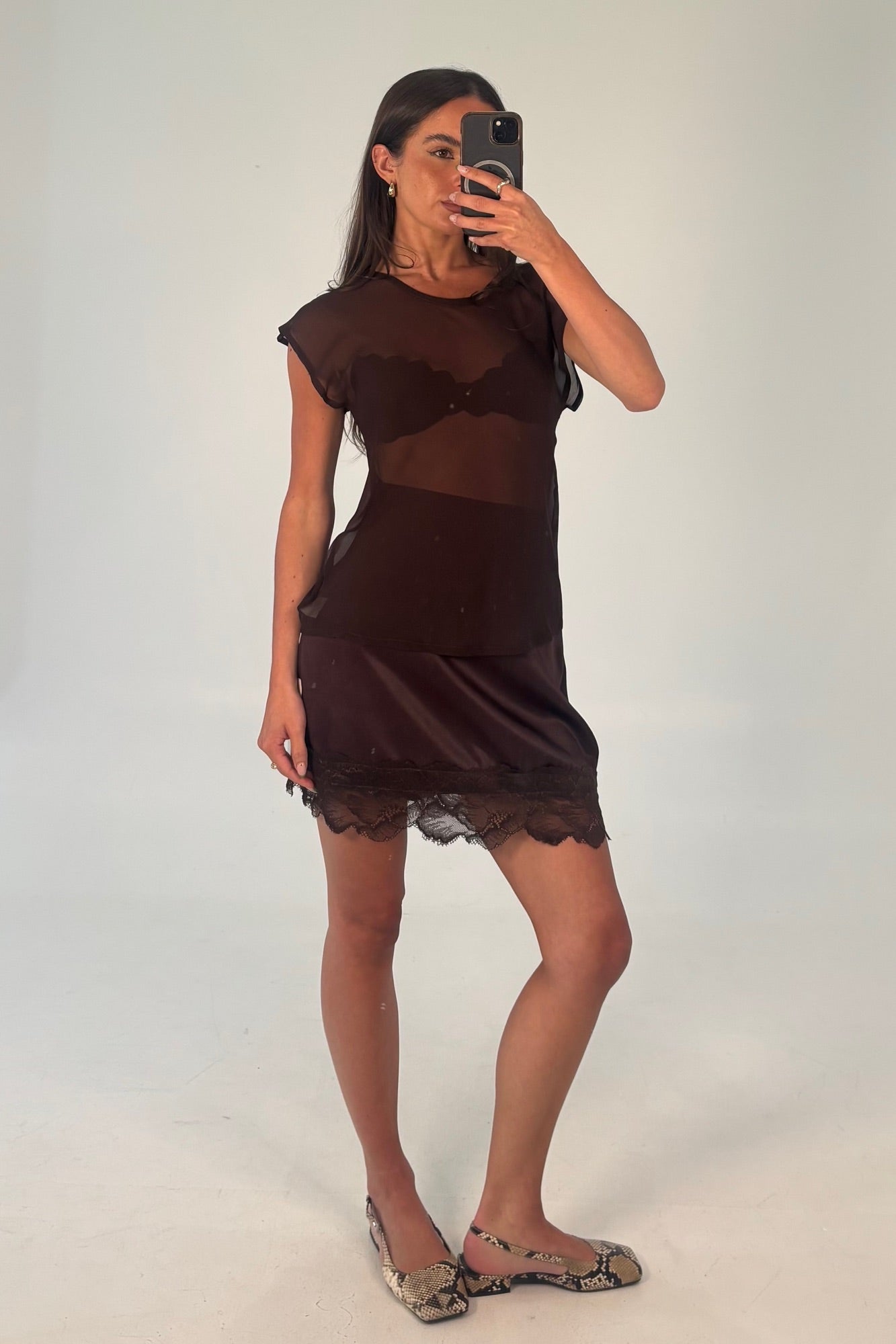 Camille Sheer Top Chocolate