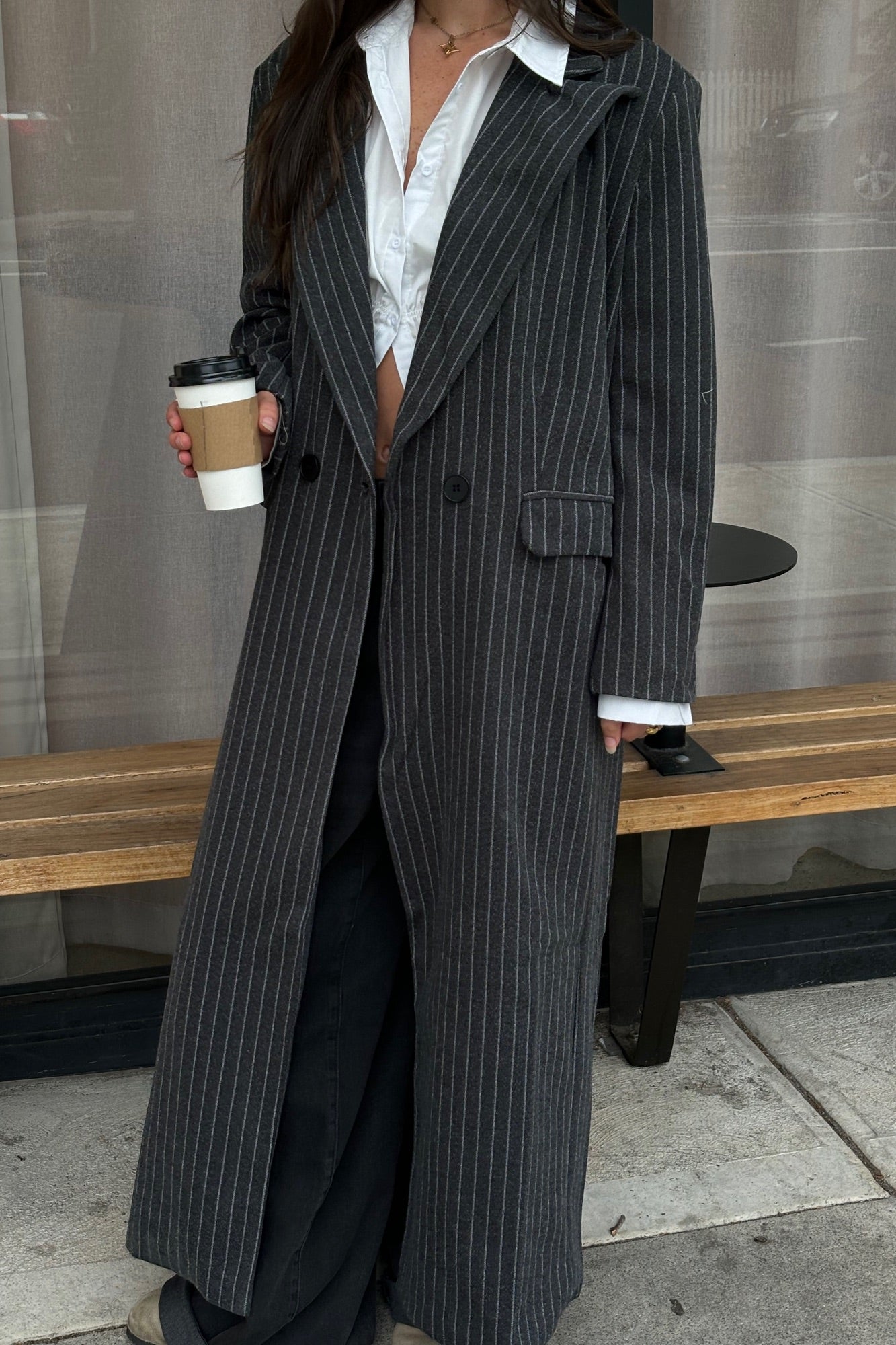 Denver Pinstripe Coat Dark Grey