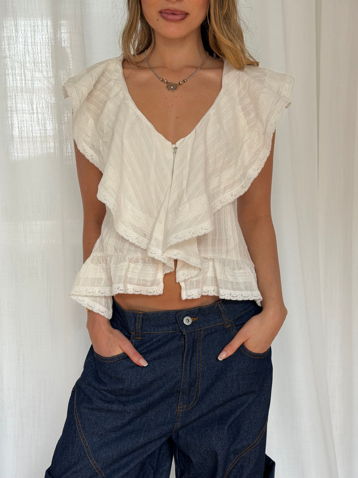 Dainty Lace Trim Top White