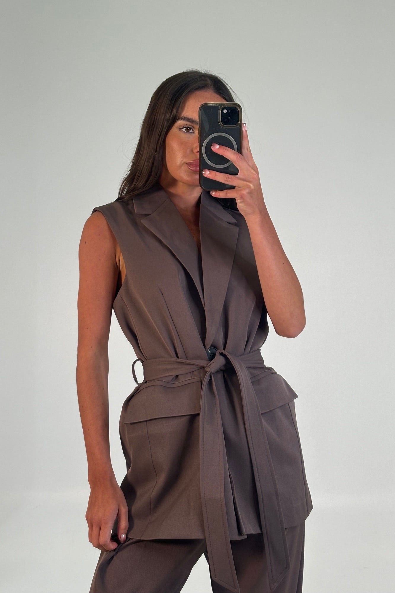 Vance Sleeveless Blazer Chocolate