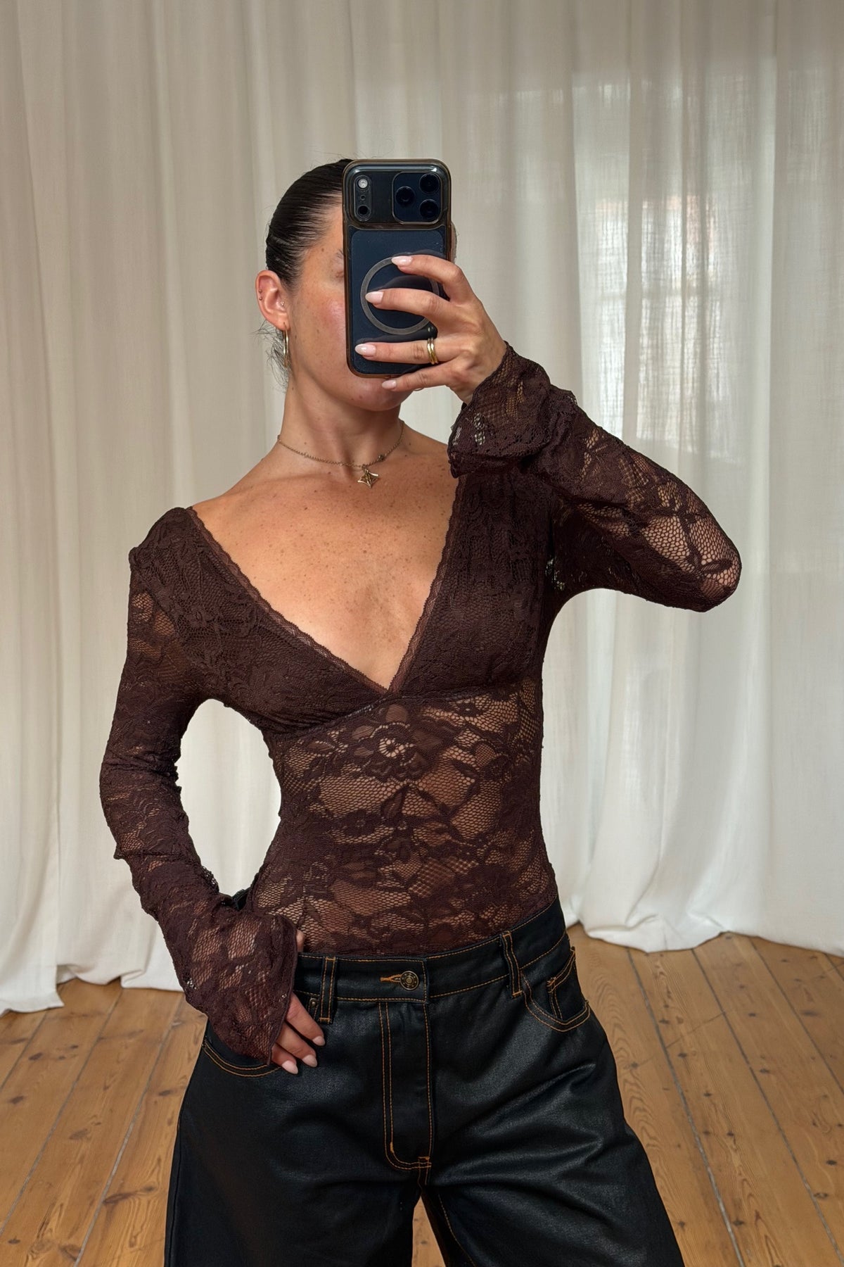 Elle Lace Bodysuit Coffee