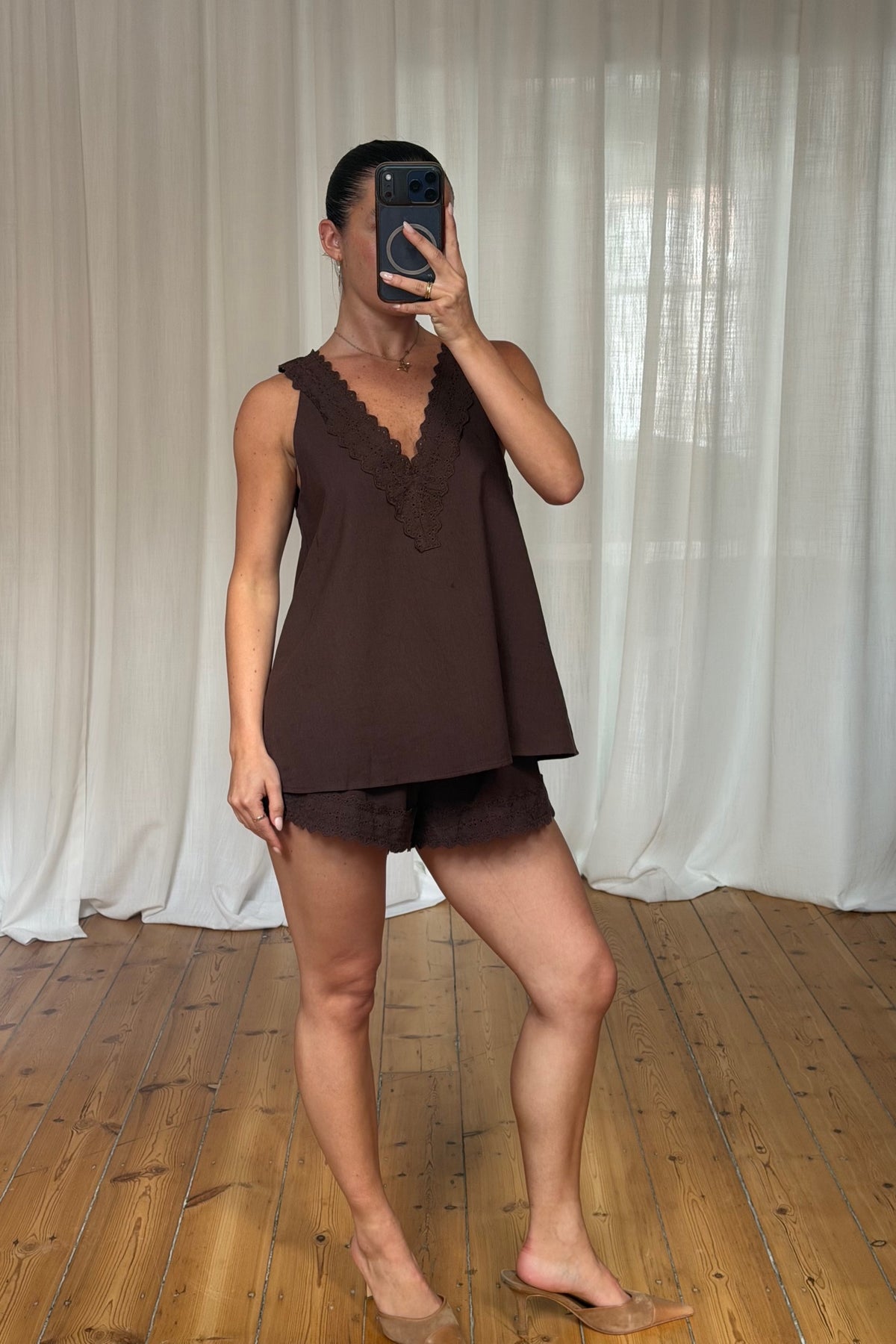 Madeline Lace Trim Set Chocolate
