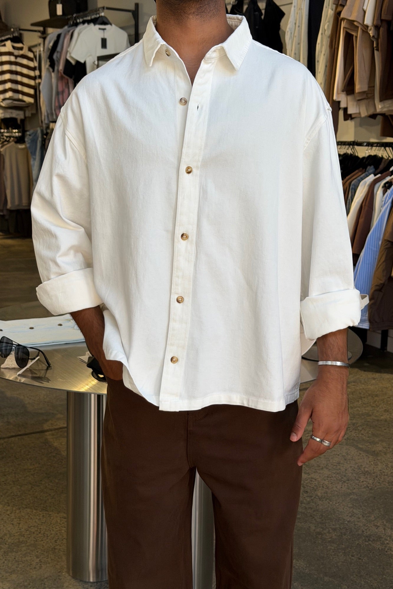Phillip Washed Cotton Overshirt White