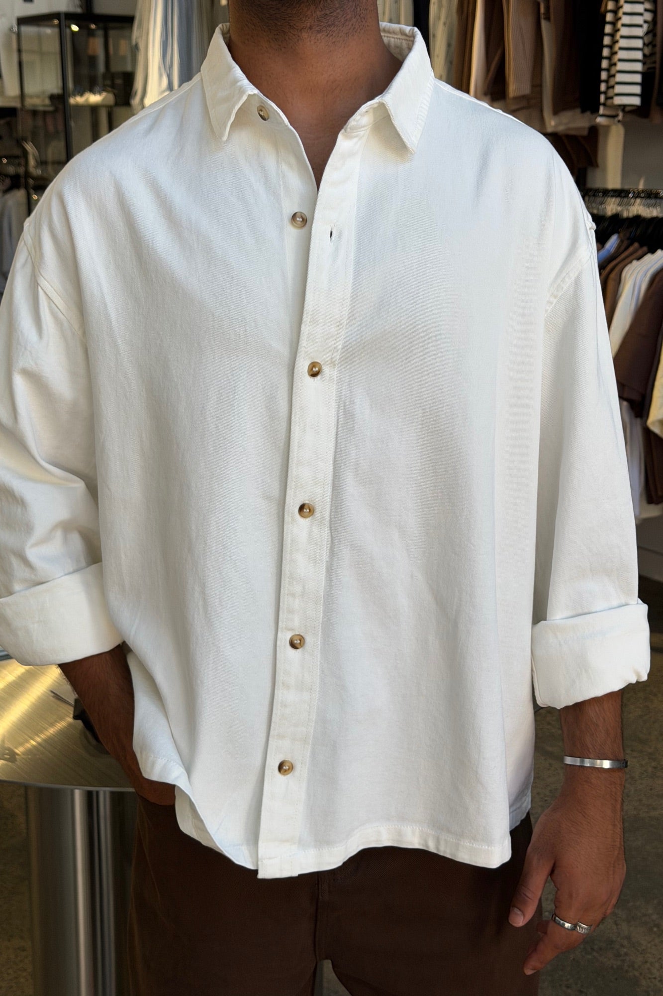 Phillip Washed Cotton Overshirt White