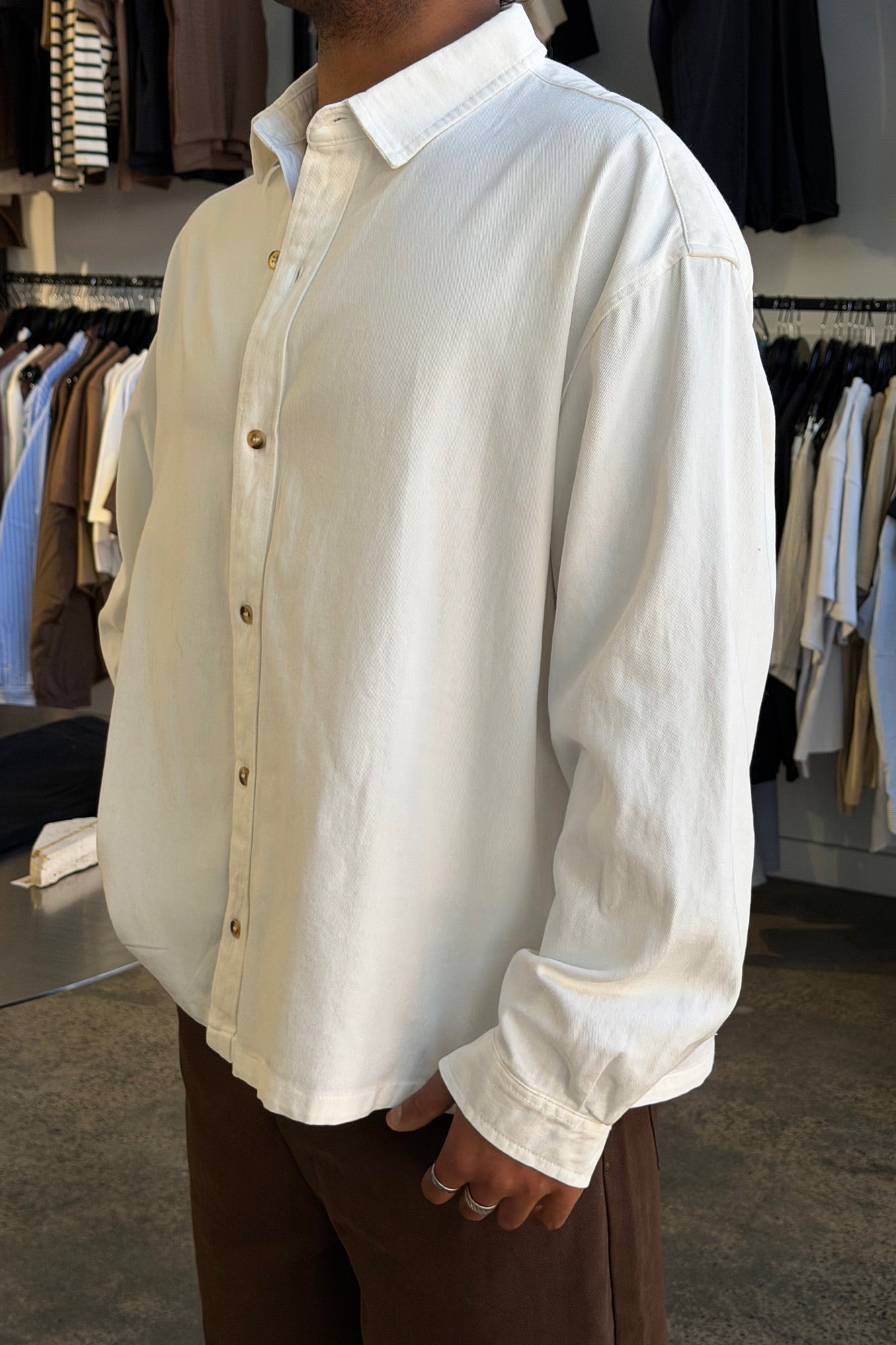 Phillip Washed Cotton Overshirt White