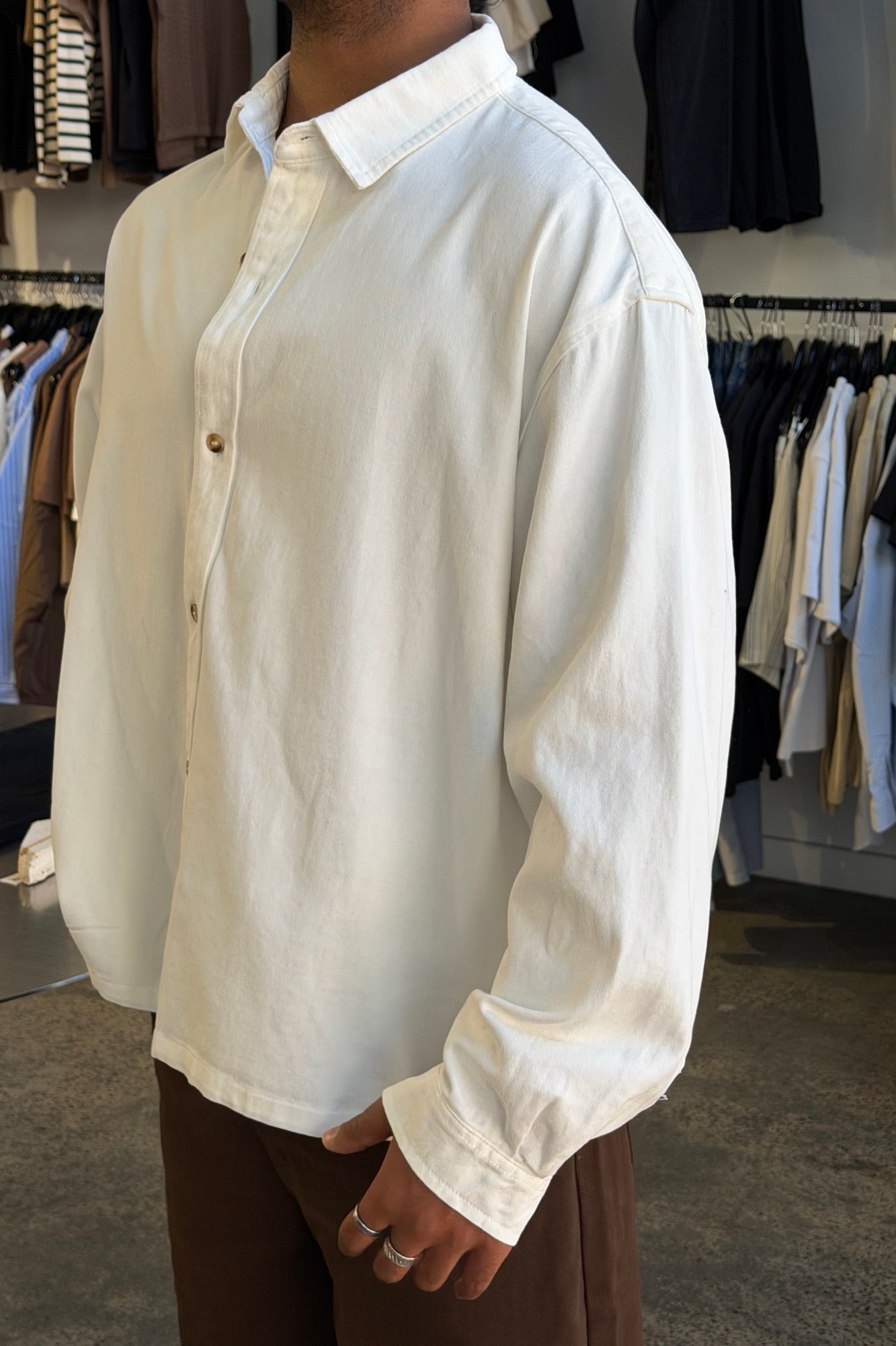 Phillip Washed Cotton Overshirt White