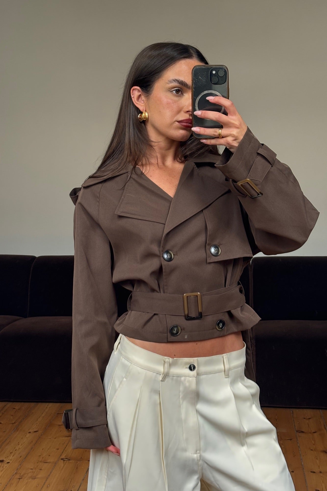 Alina Cropped Trench Chocolate