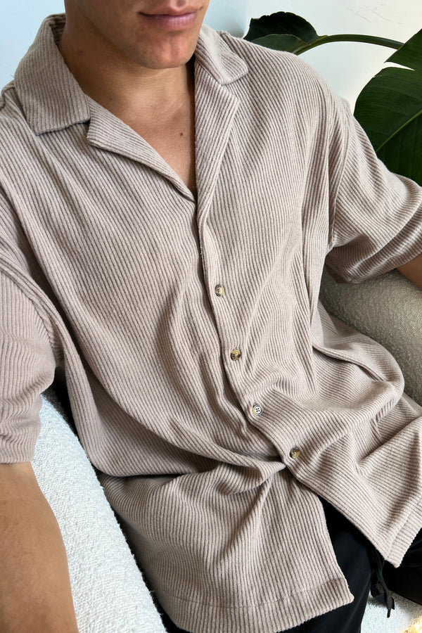 Cord Knit Short Sleeve Shirt Light Brown - FINAL SALE