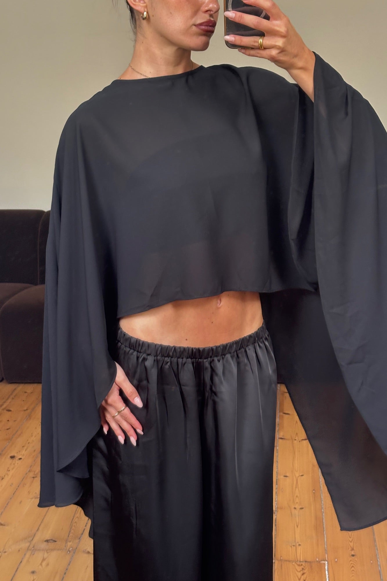 Mattie Sheer Poncho Black