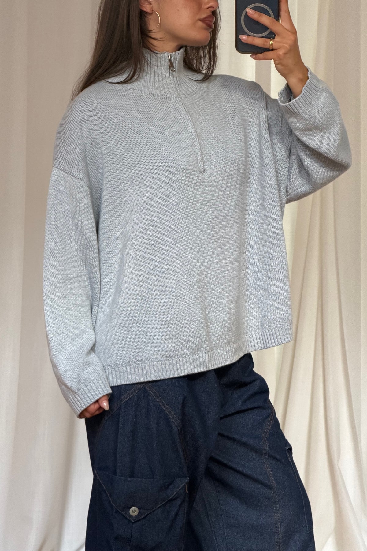 Rome Zip Up Knit Light Grey