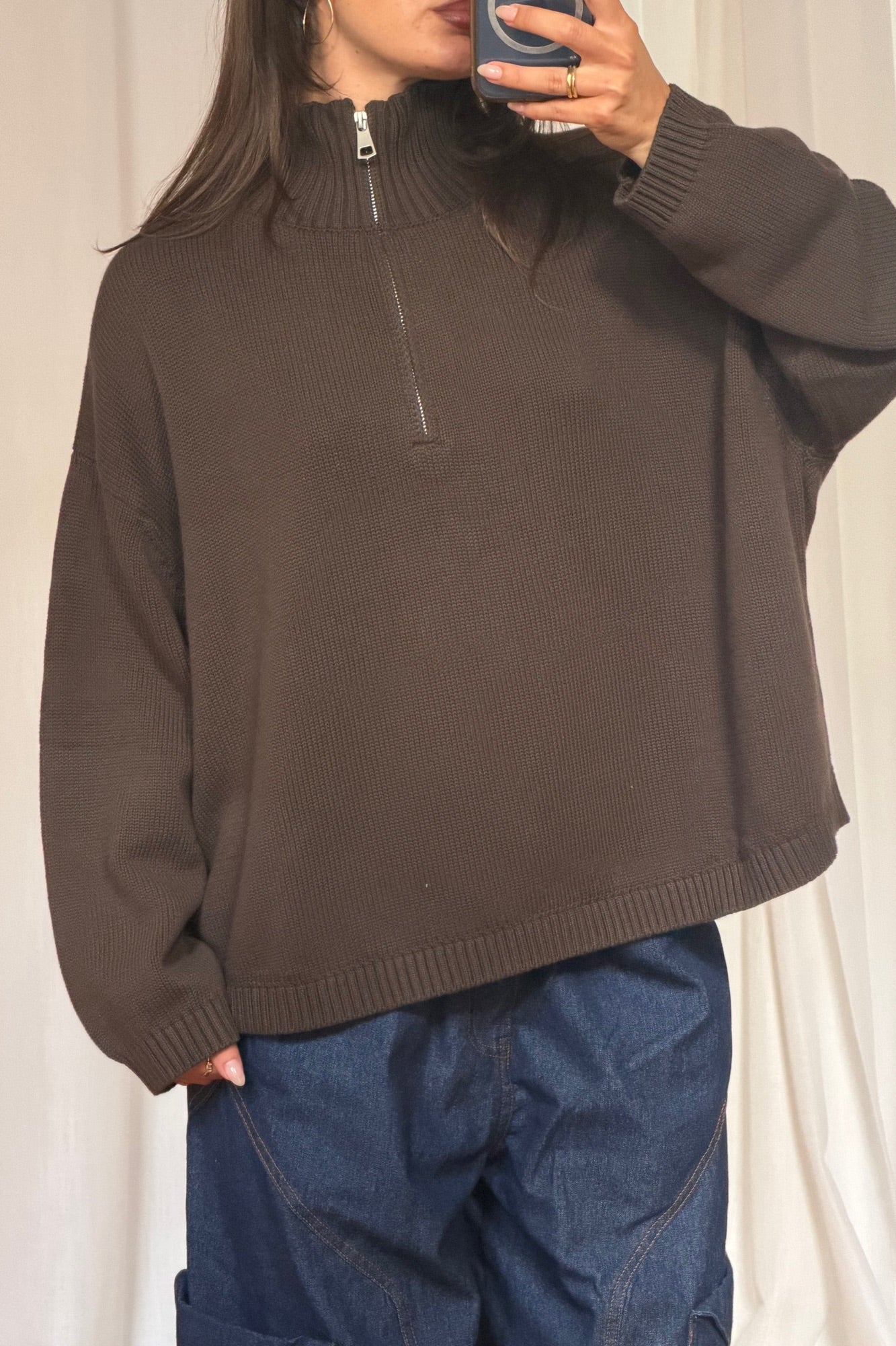 Rome Zip Up Knit Chocolate