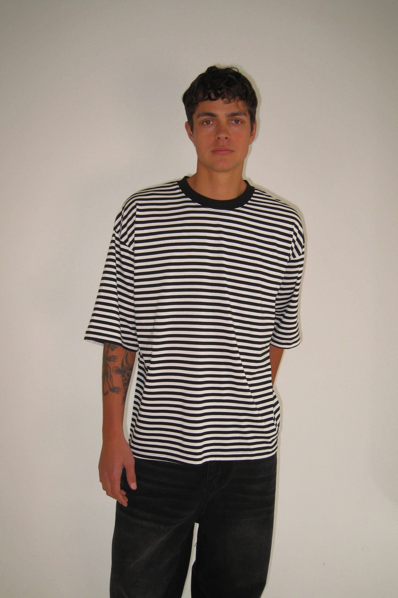 Lesley Stripe Crew Tee Black