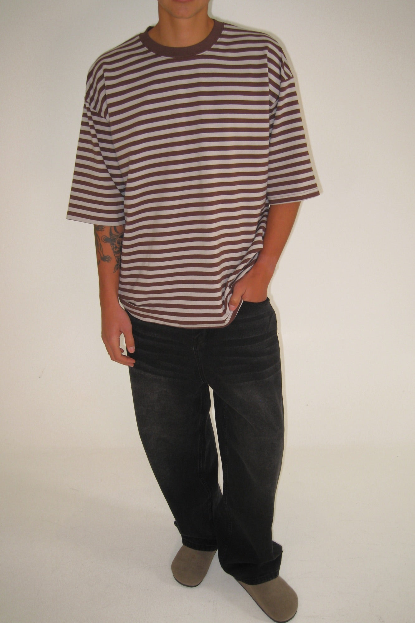Lesley Stripe Crew Tee Choc
