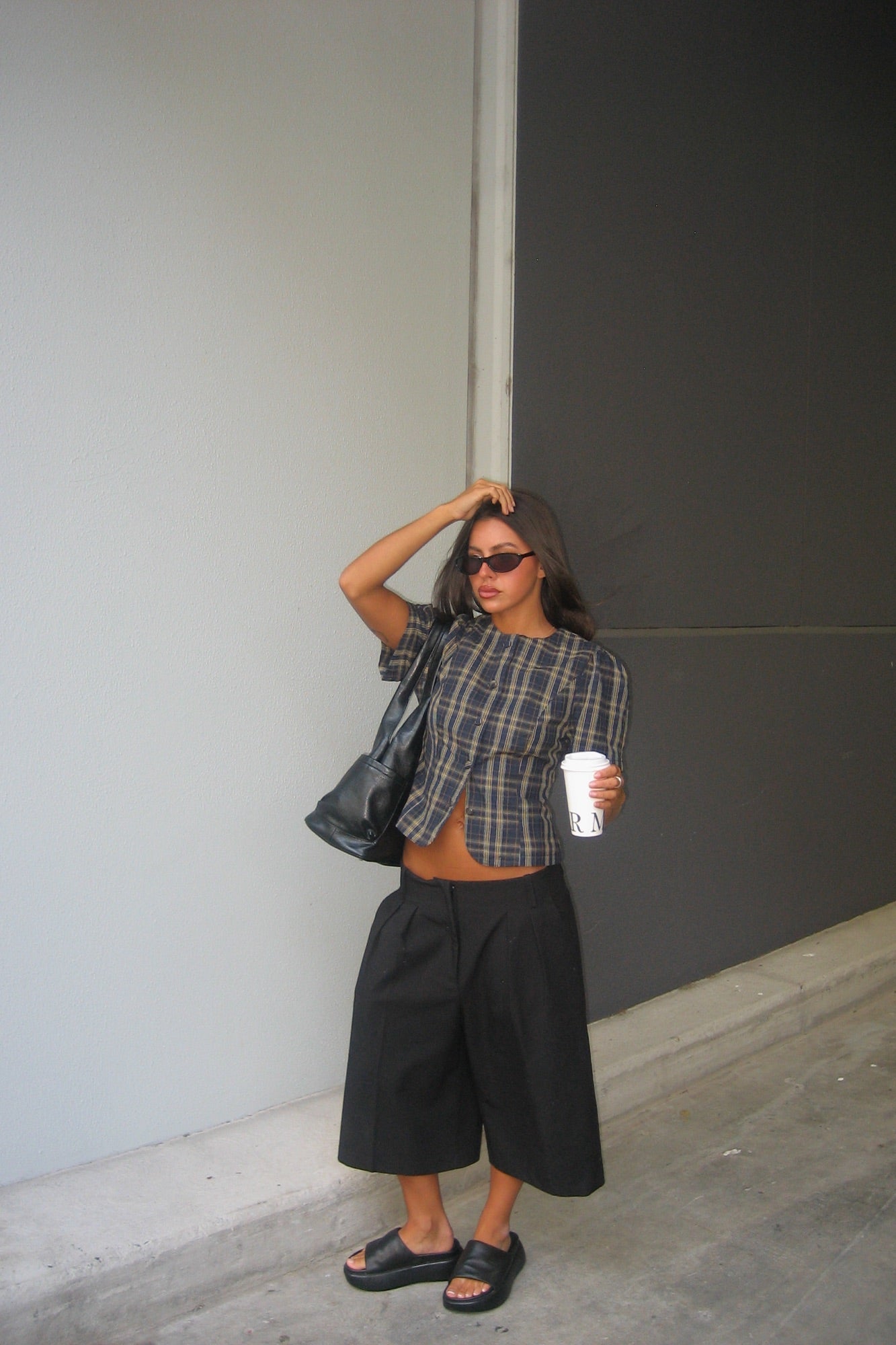 Femme Blouse Navy Lemon Plaid