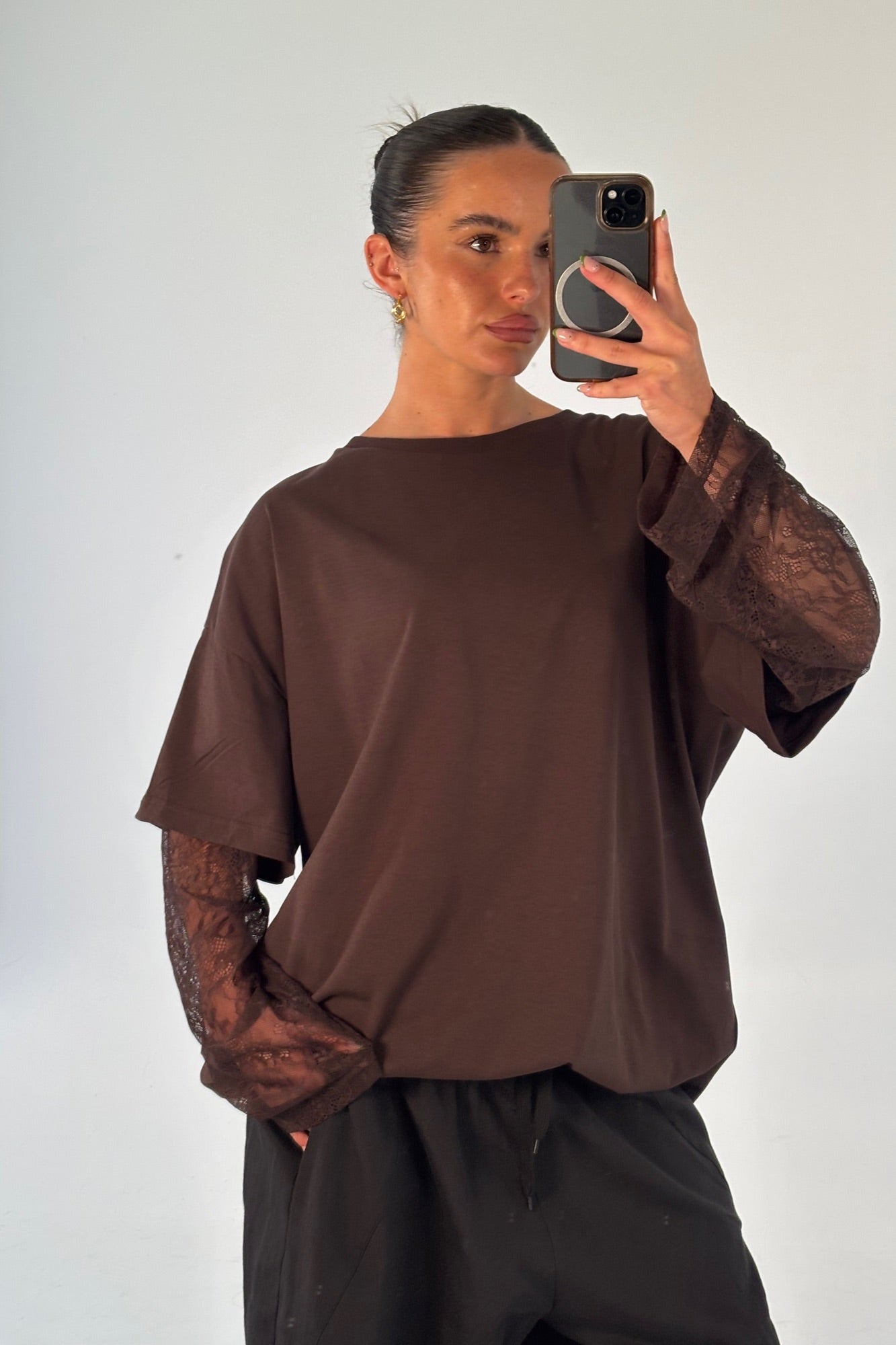 Amanda Lace Tee Dark Chocolate