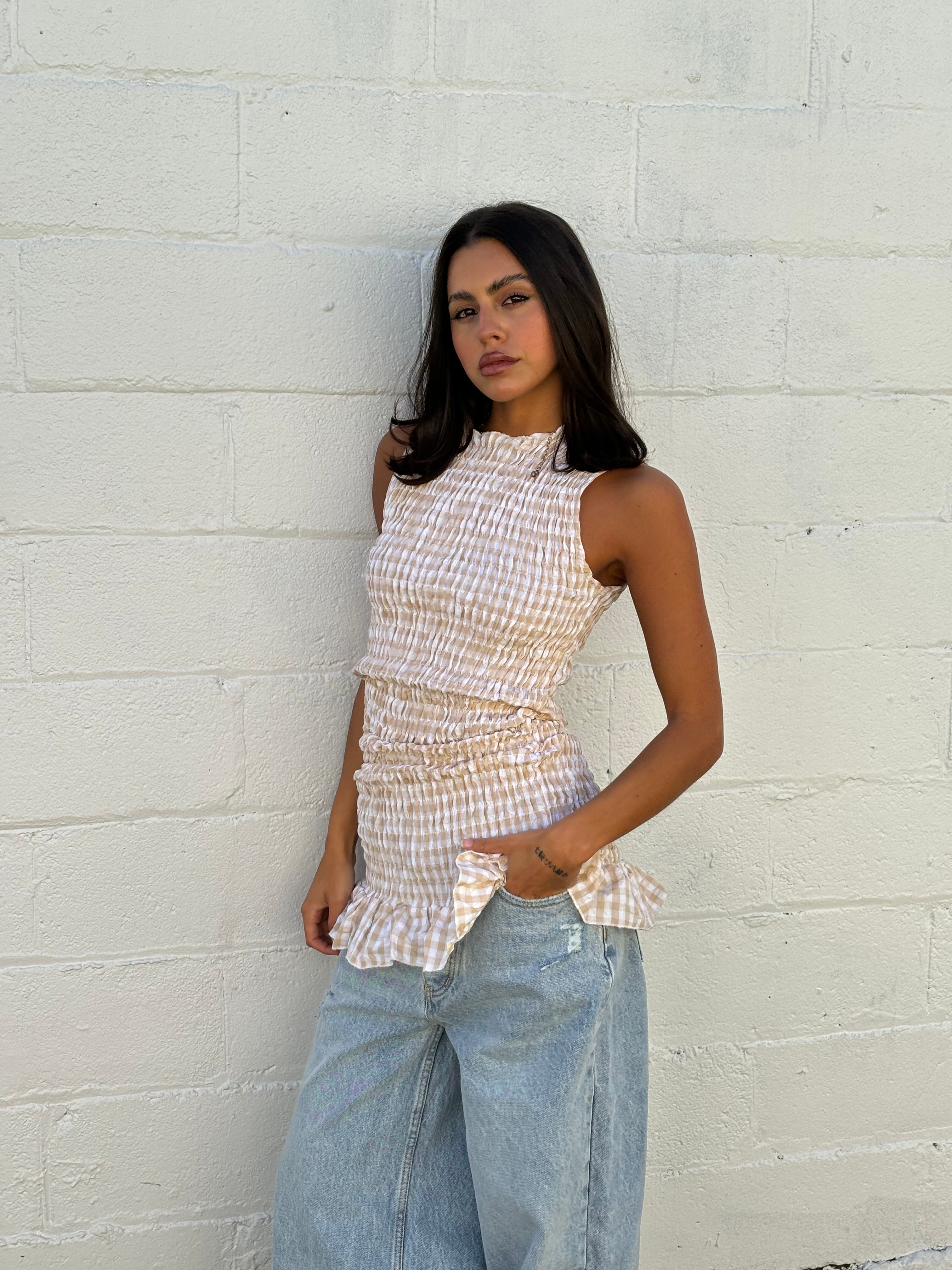 Anita Mini Dress Tan