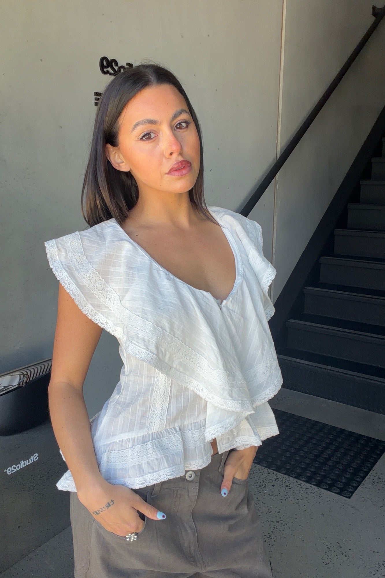 Dainty Lace Trim Top White
