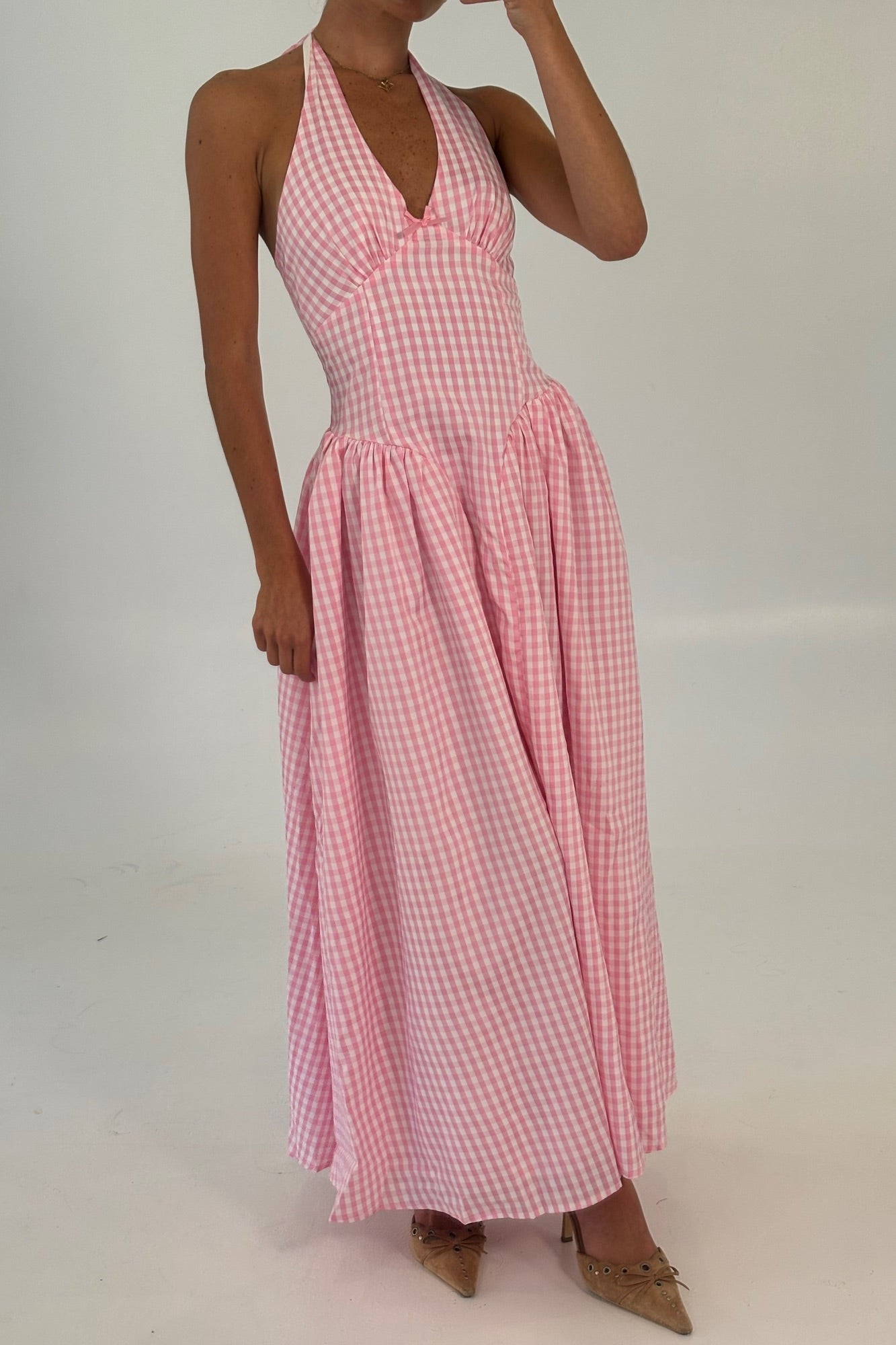 Alicia Midi Dress Pink Gingham