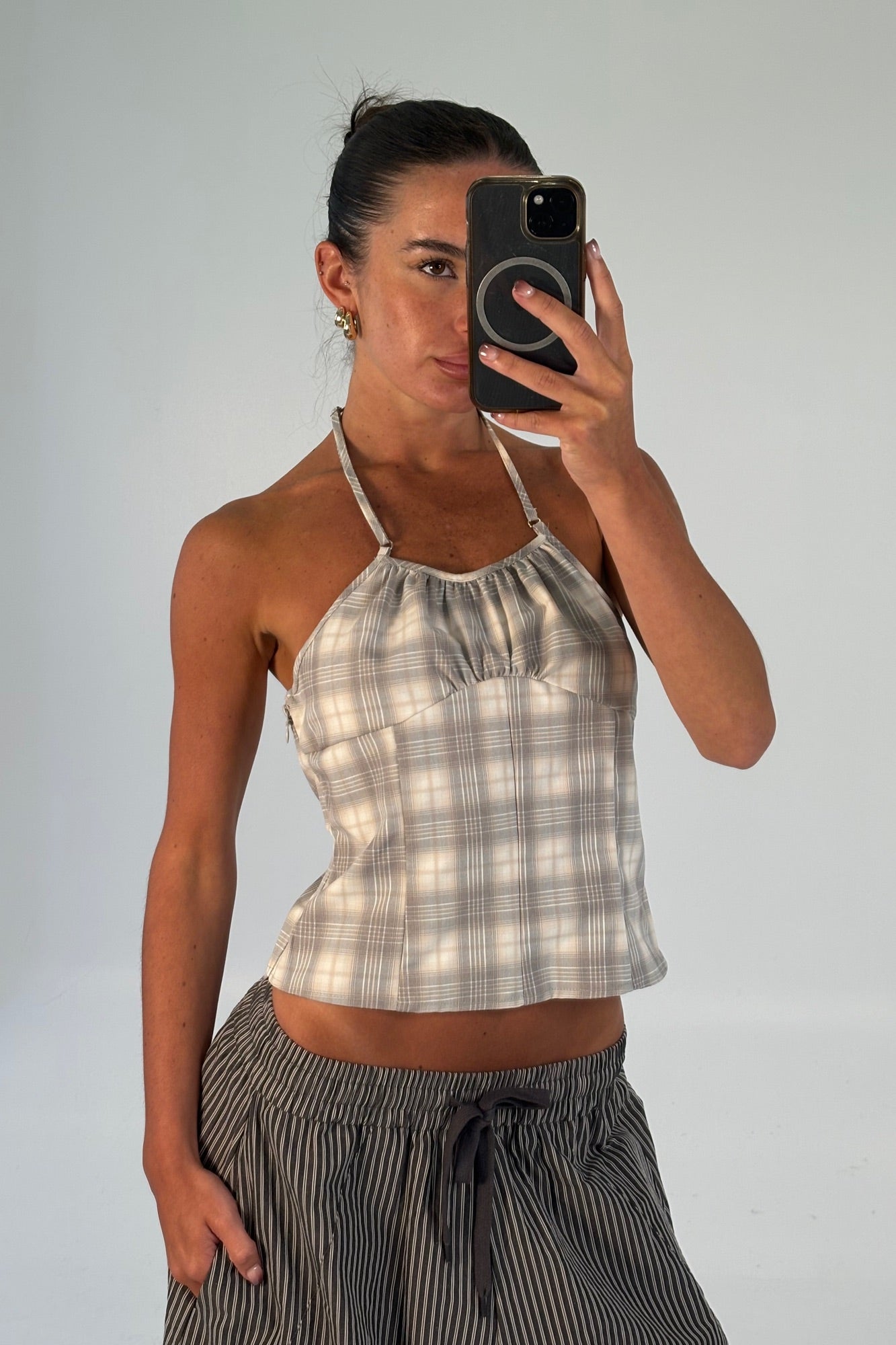 Sweet Escape Cami Smoke Plaid