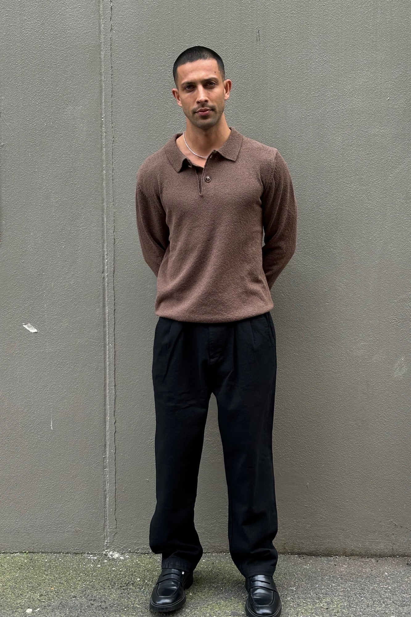 Combed Long Sleeve Polo Choc