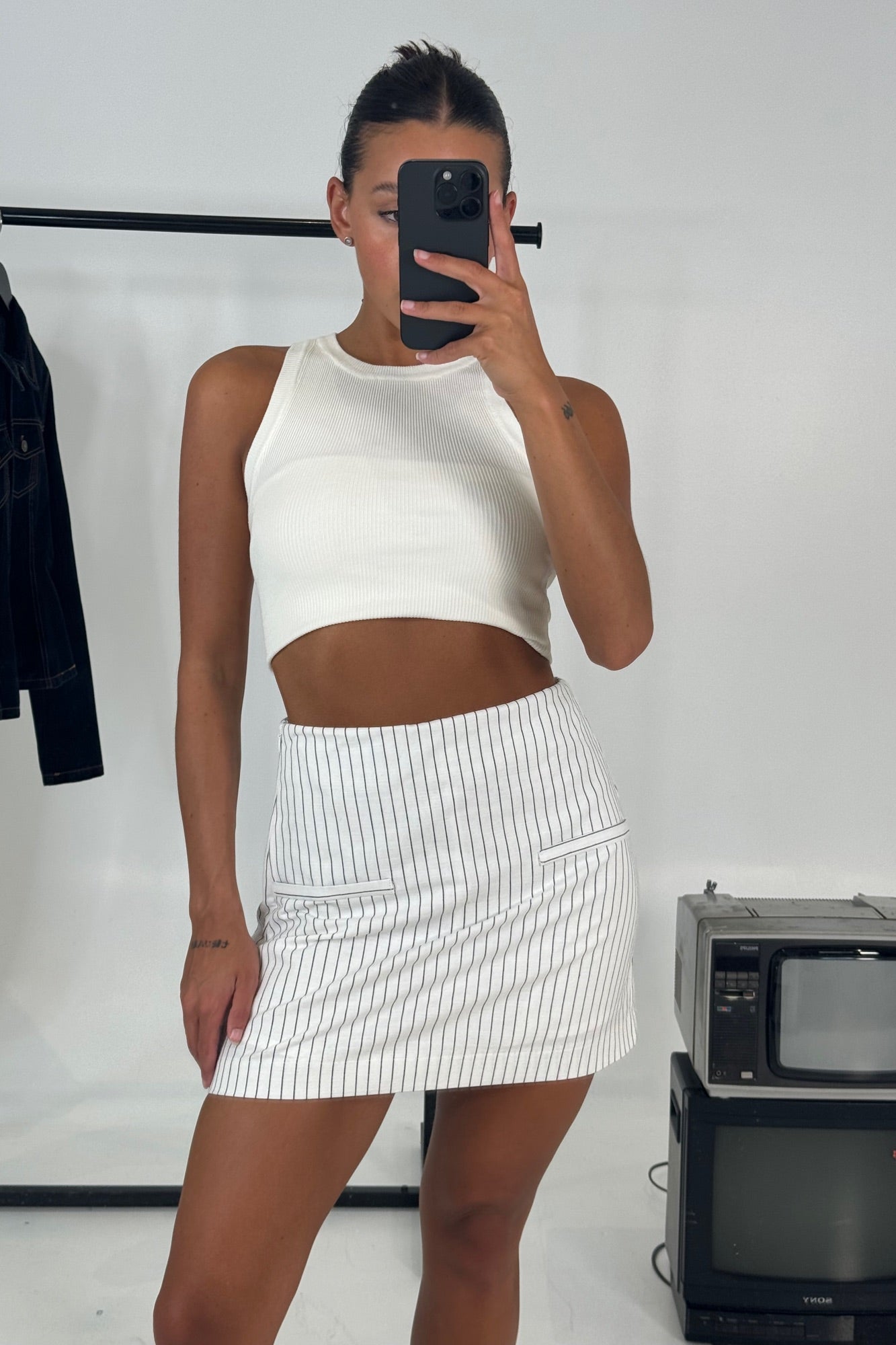 Kate Skort White Pinstripe - FINAL SALE