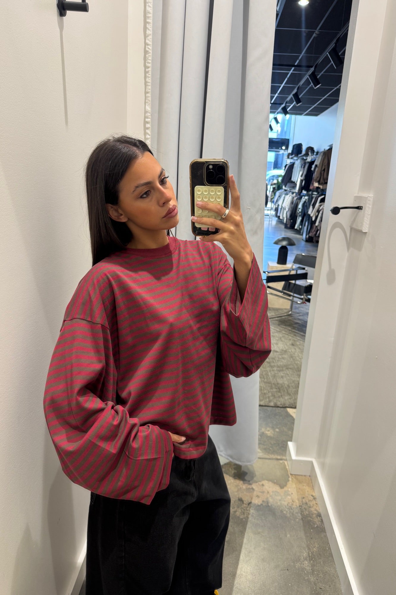 Bloom Long Sleeve Chocolate Wine Stripe