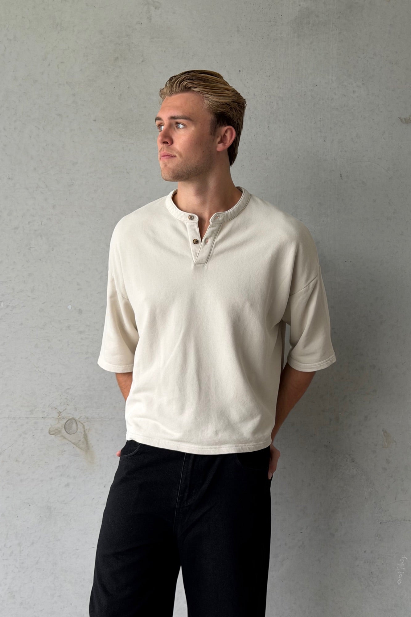 Fleece Crop Henley Tee Ivory