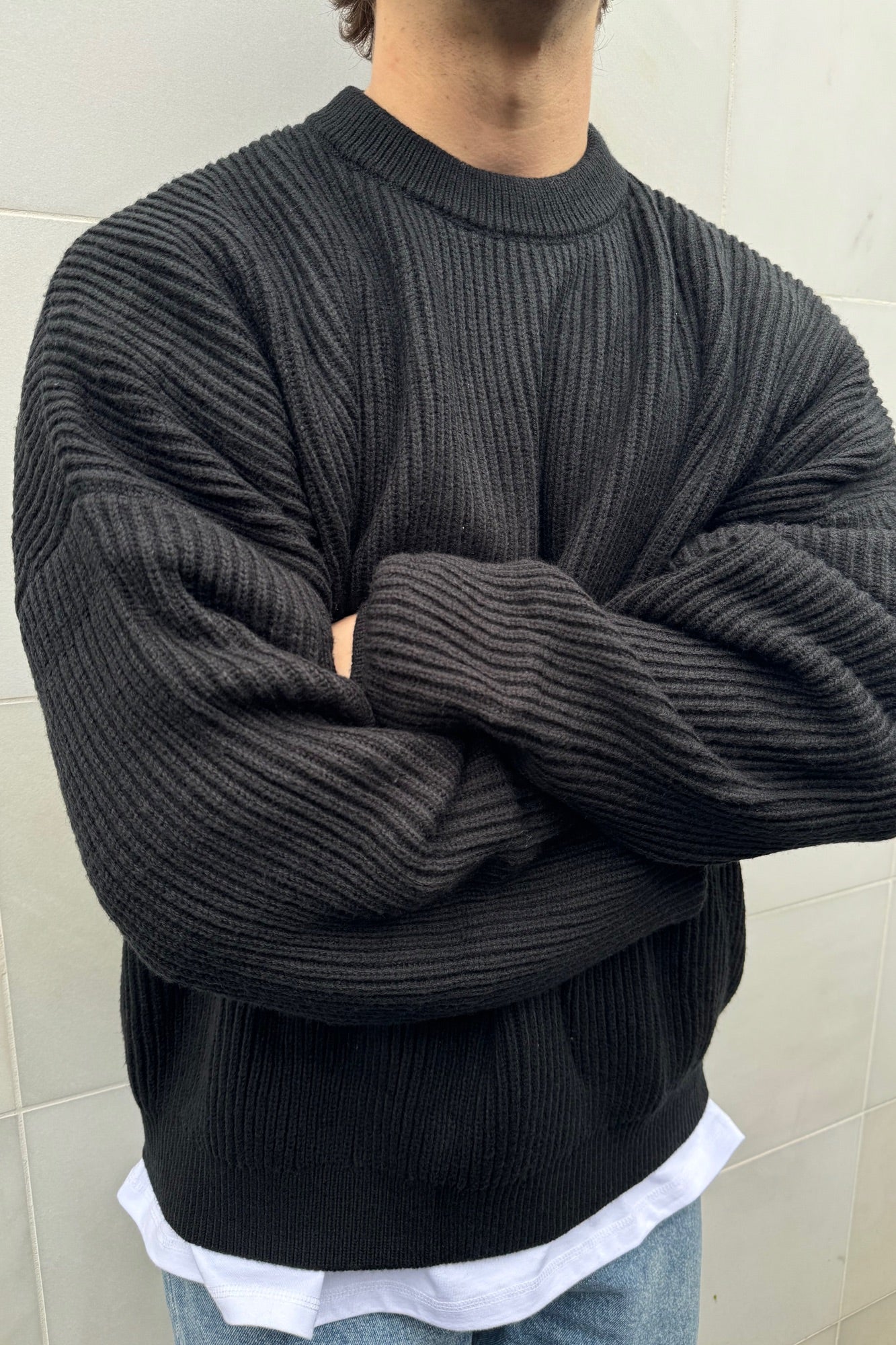 Drop Sleeve Heavy Knit Black