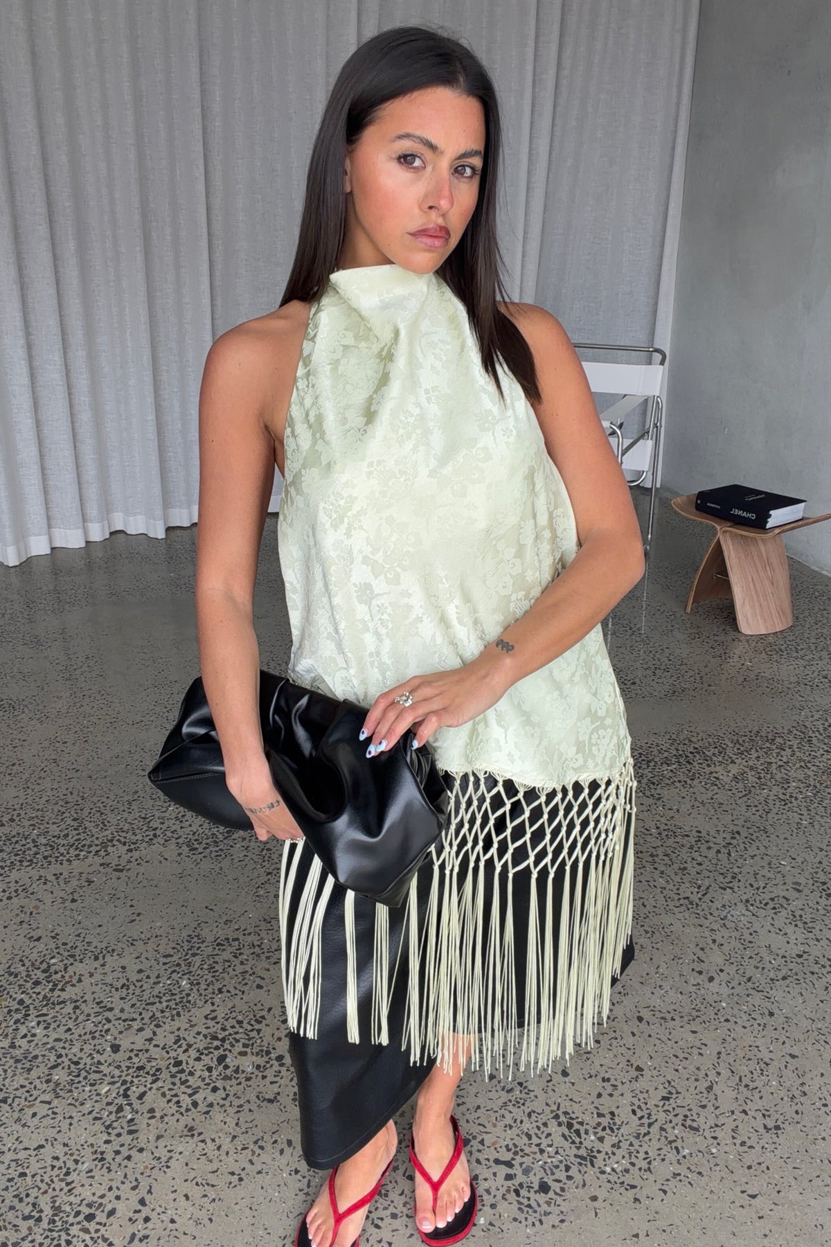 Yasmina Fringe Top Sage