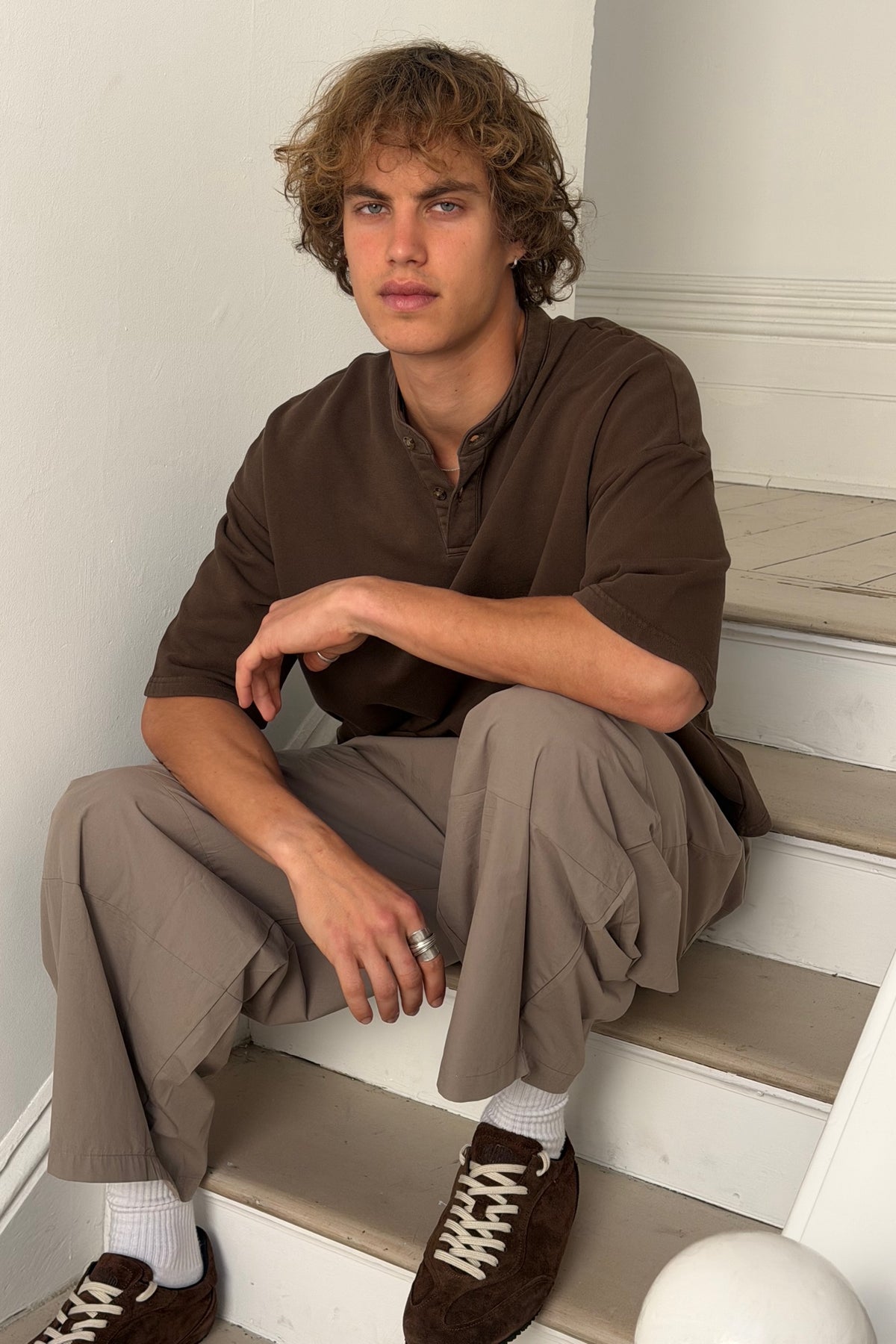 Fleece Crop Henley Tee Choc