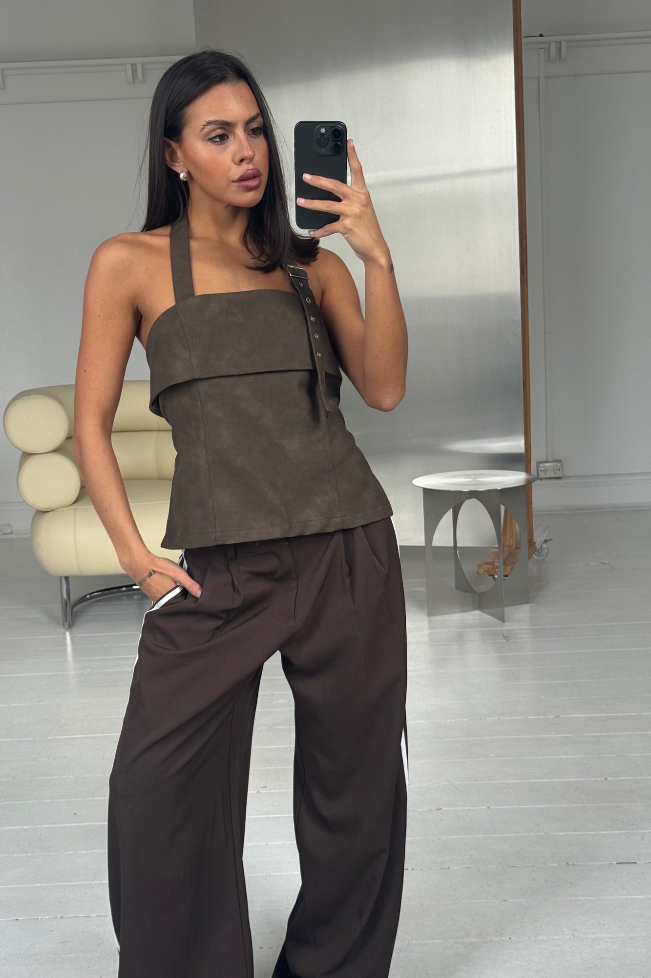 Lilah Halter Neck Top Brown