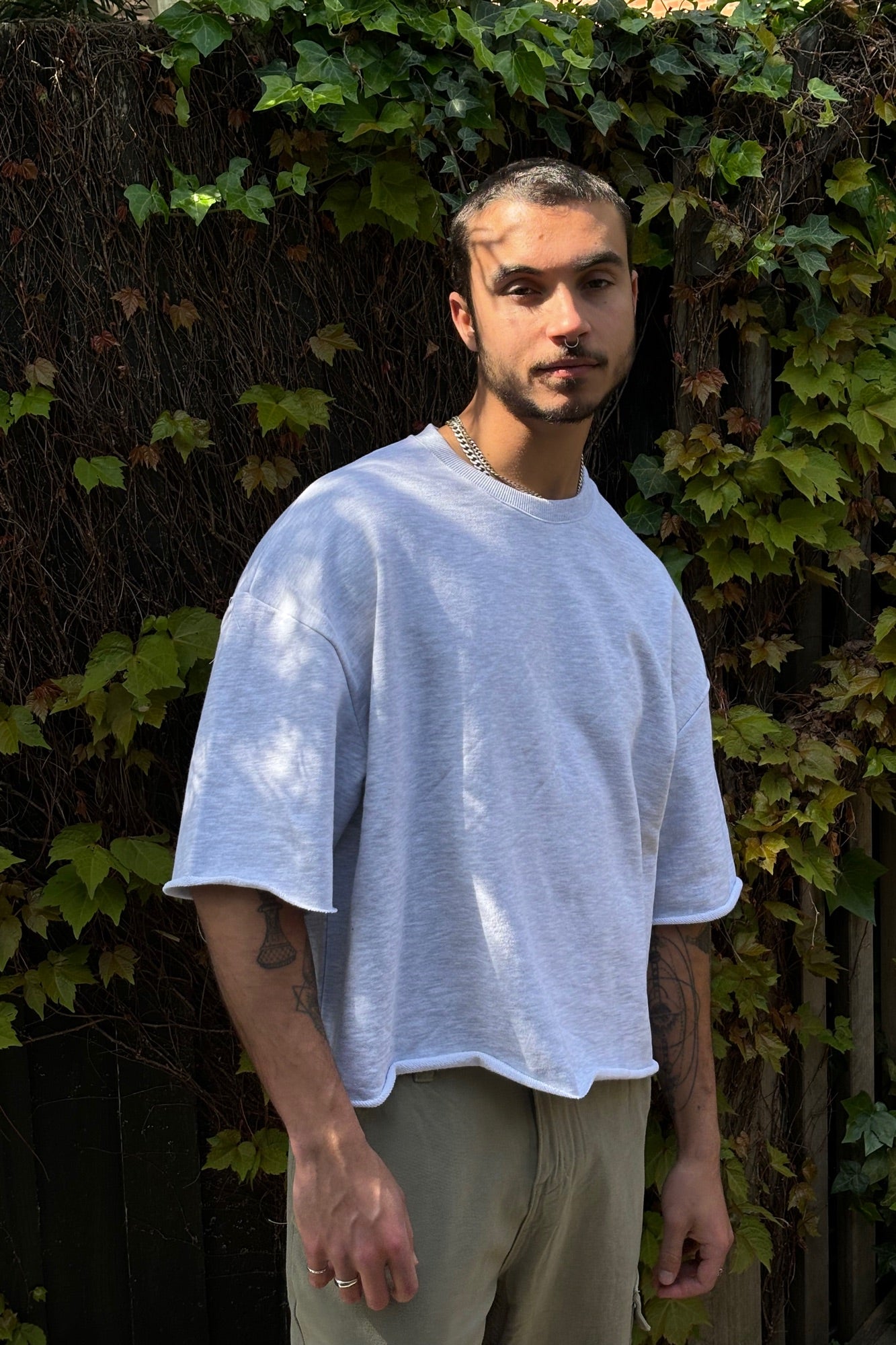 Crop Box Fleece Tee Heather Grey